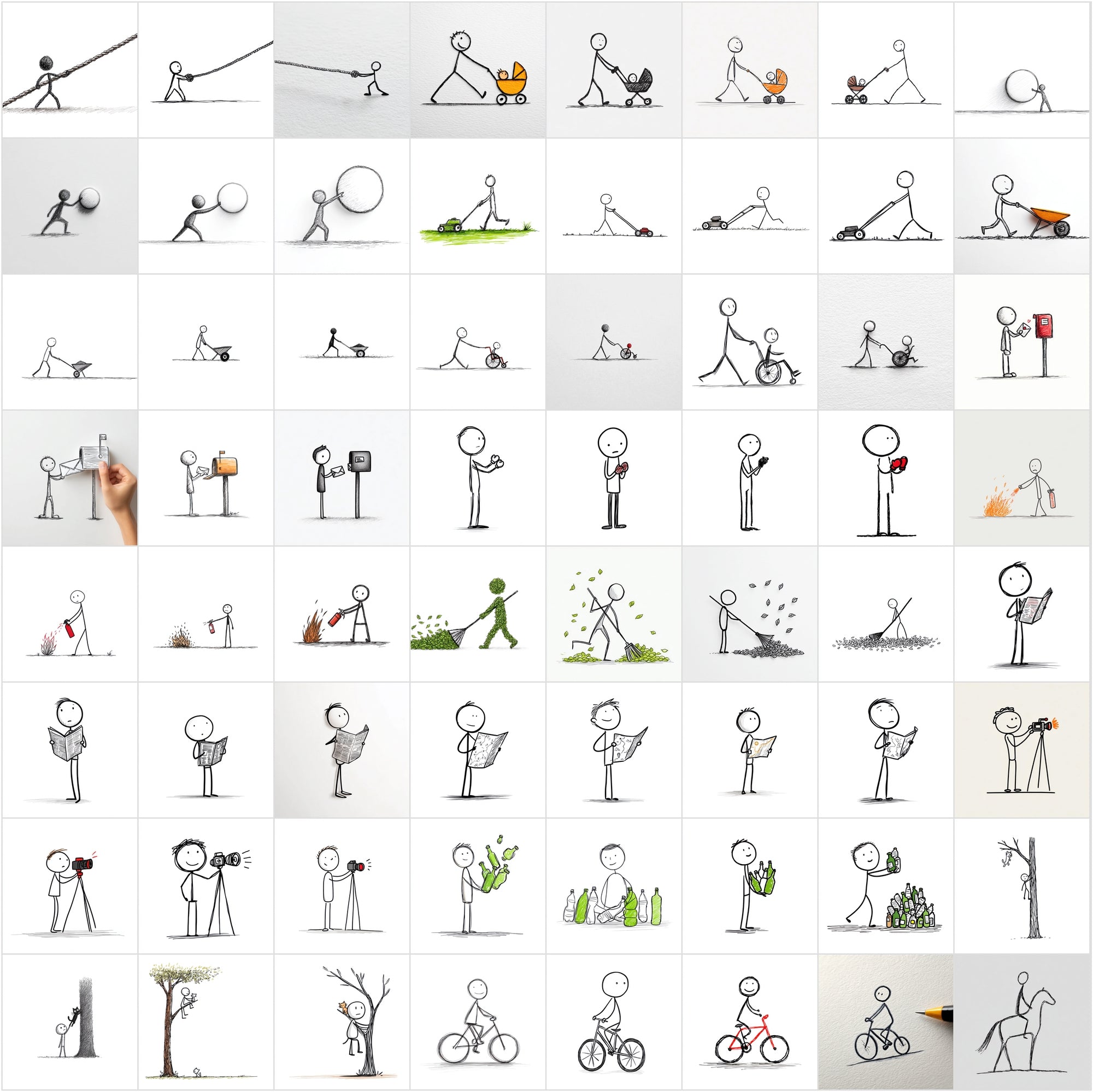 950 Stick Figure Clipart Bundle, Funny Stick Man Images, Everyday Actions, Sports, Office, School JPG Commercial Use
