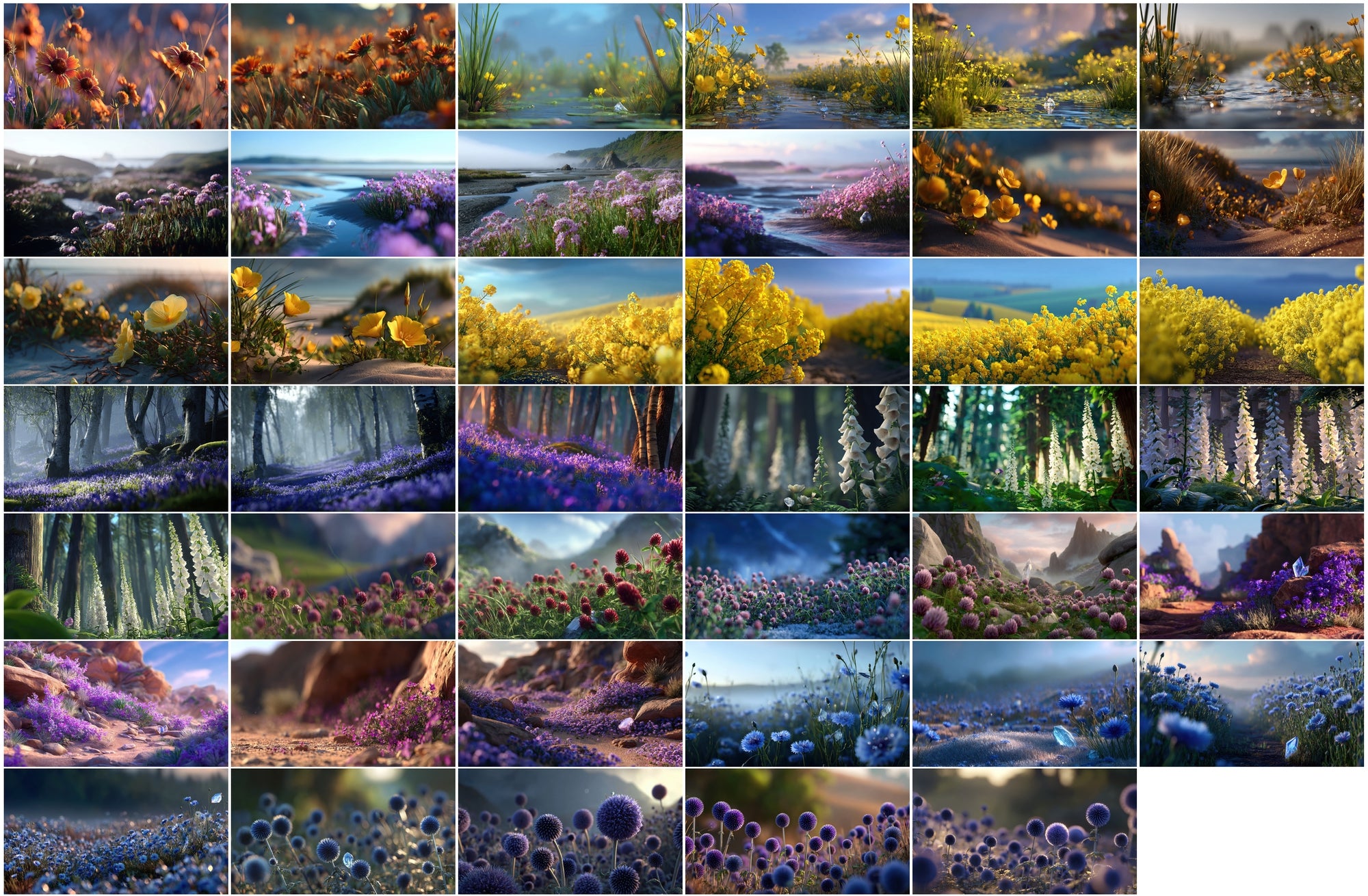 635 Enchanted Floral Landscapes JPG Bundle, Cinematic Wildflower Fields