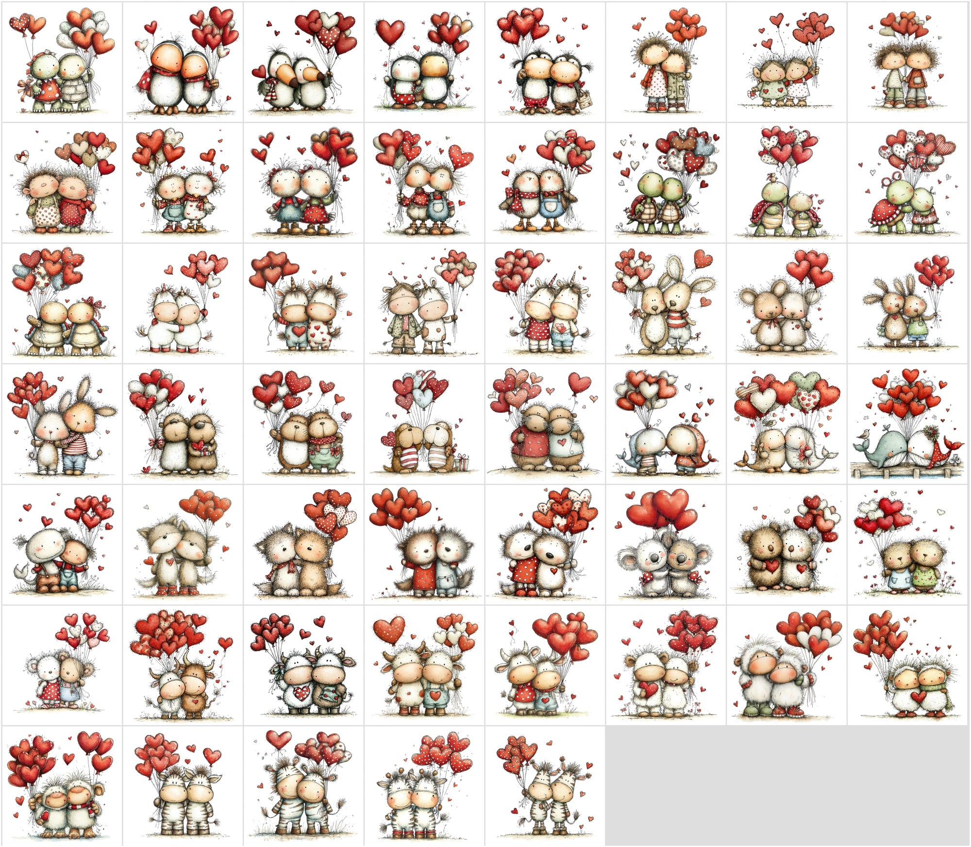 630 Animals Hugging Clipart Bundle | Valentine Cute Watercolor Style