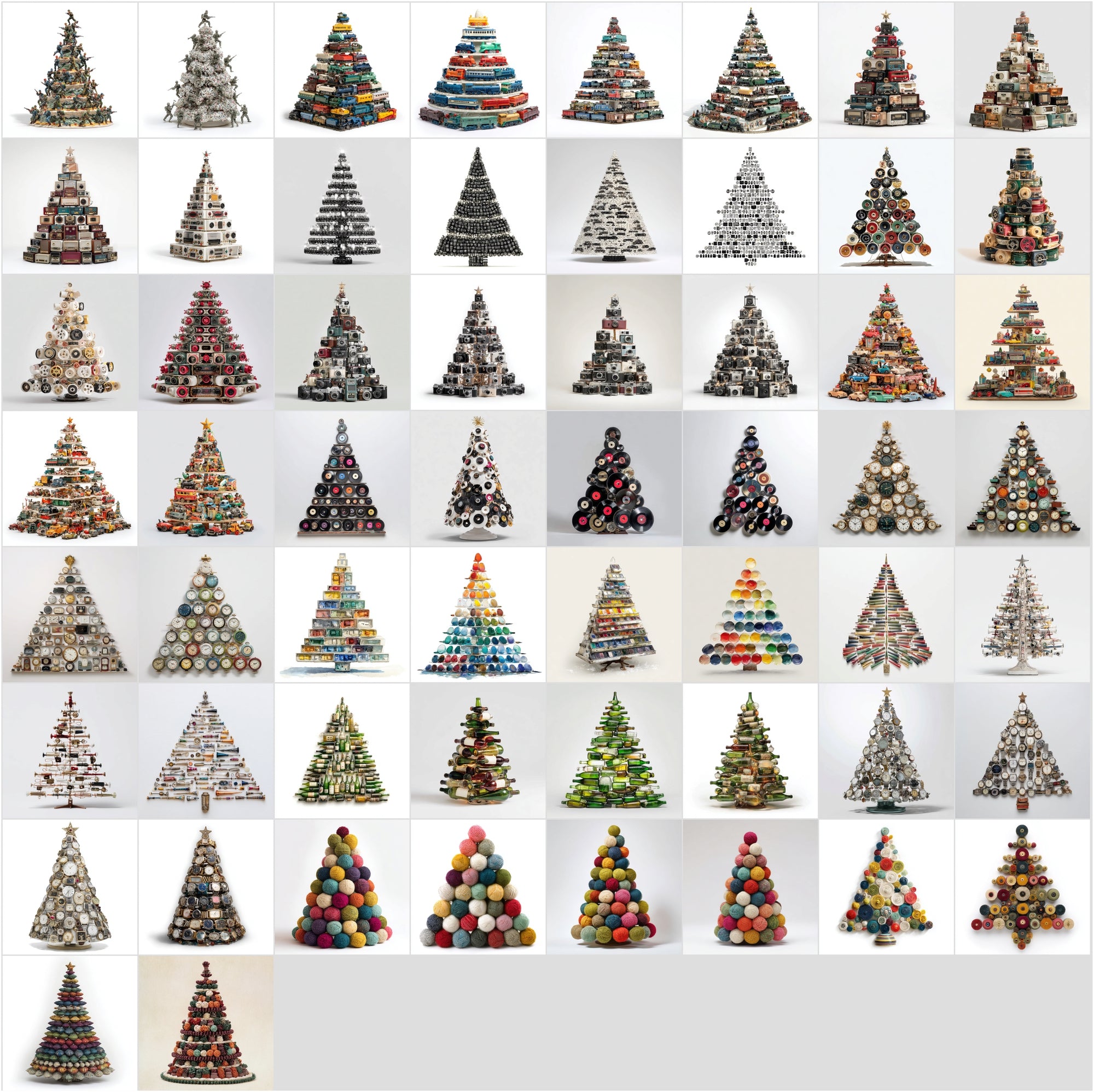 634 Retro Christmas Tree Illustrations Made from Vintage Items
