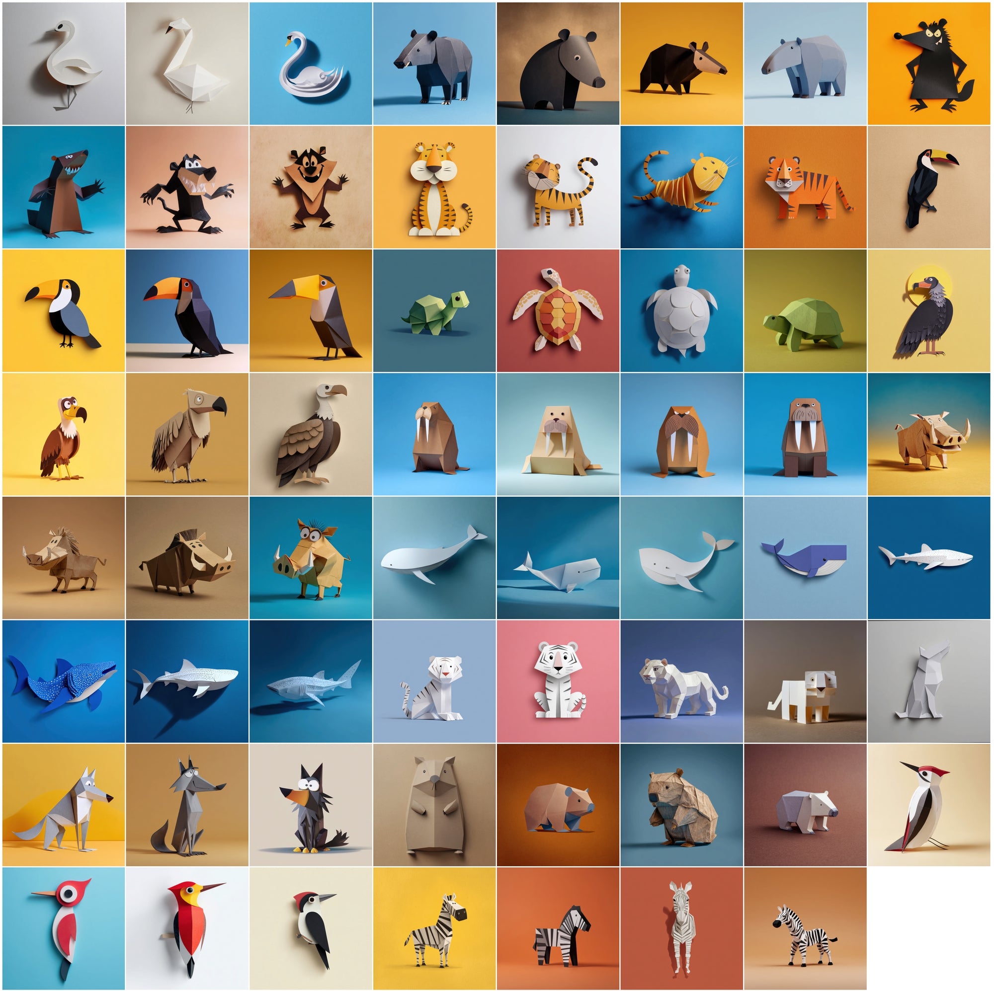 635 Paper Animal Clipart Bundle | Cartoon Minimalist Art