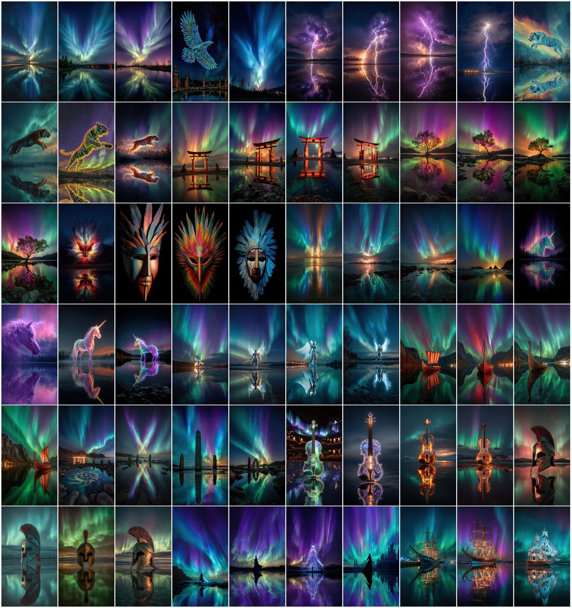 630 Aurora Borealis Celestial Images Bundle | Neon Northern Lights Galaxy Art