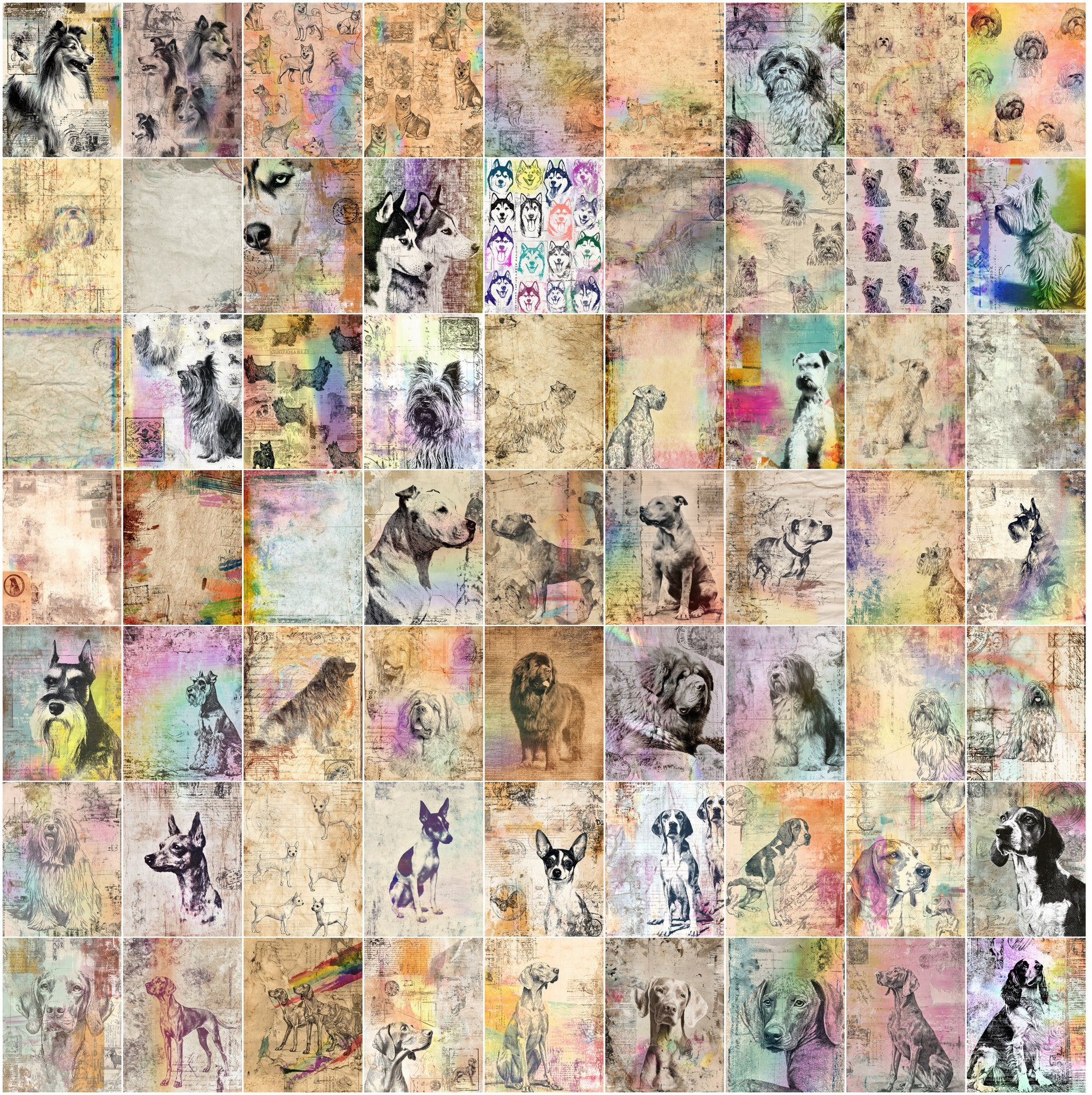650 Dog Junk Journal Pages, Vintage Breed Ephemera, Messy Collage Scrapbook Paper