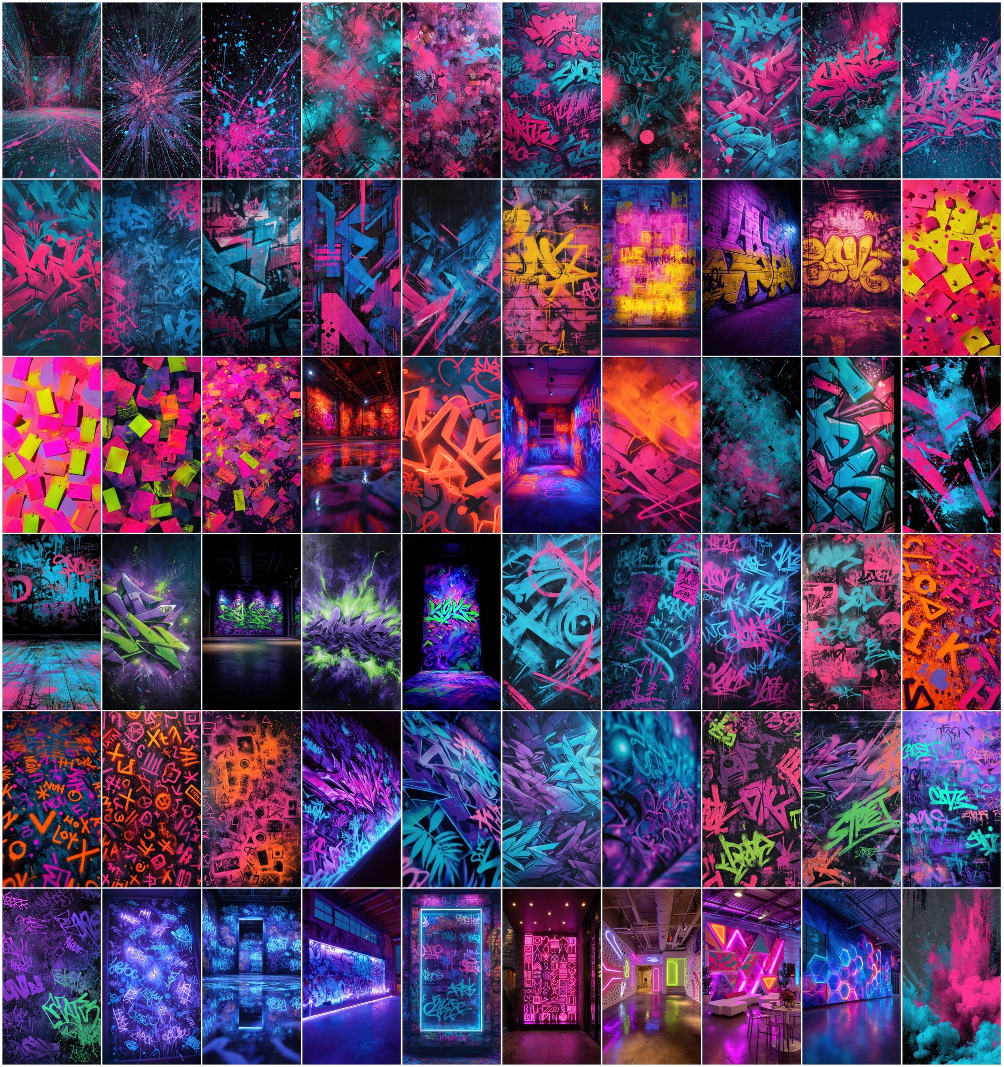 635 Neon Graffiti Wall Backgrounds - Blacklight UV Fluorescent Street Art