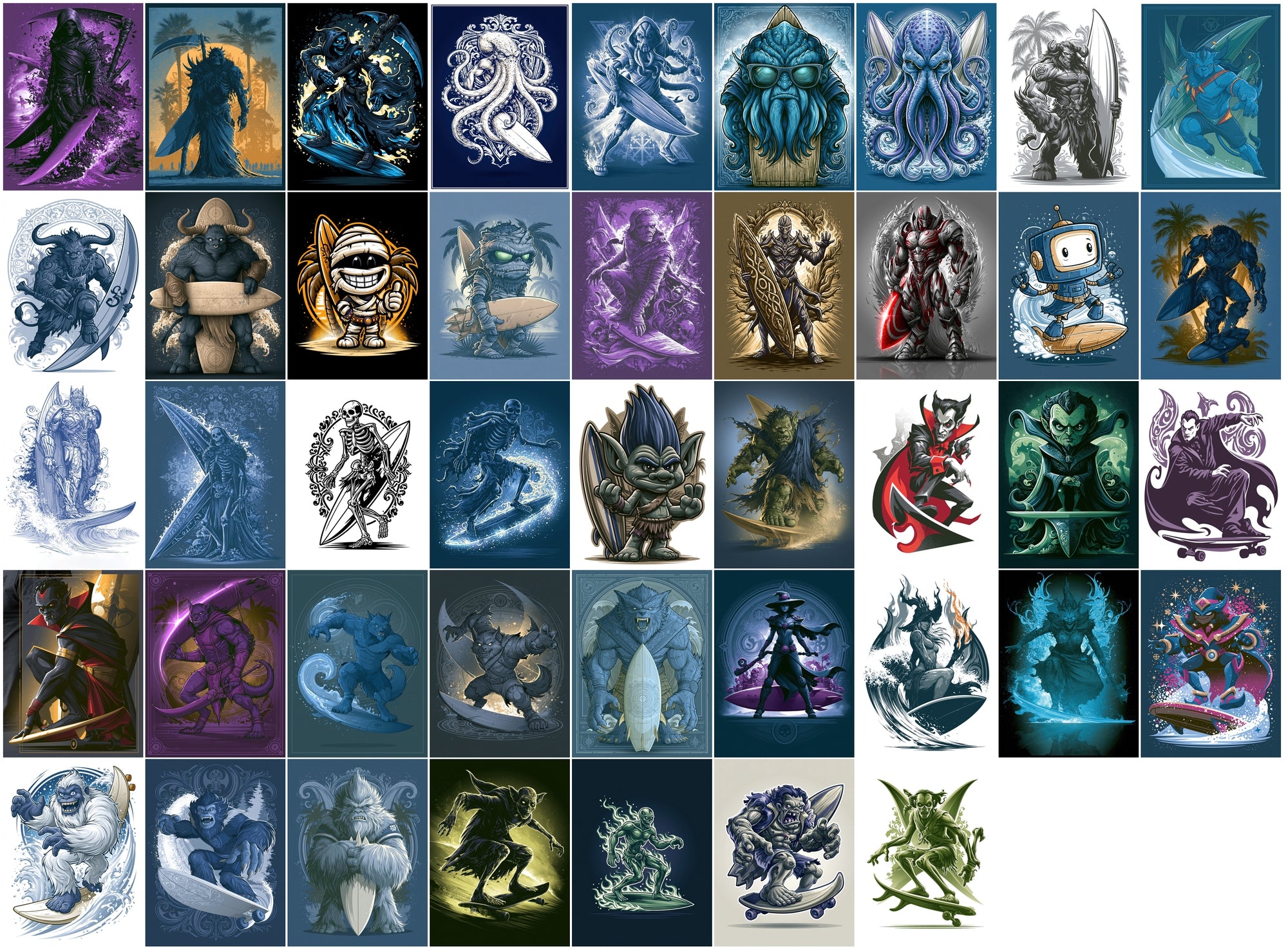 610 Monster Mashup T-Shirt Designs Bundle | Bold Graphic Character Illustrations