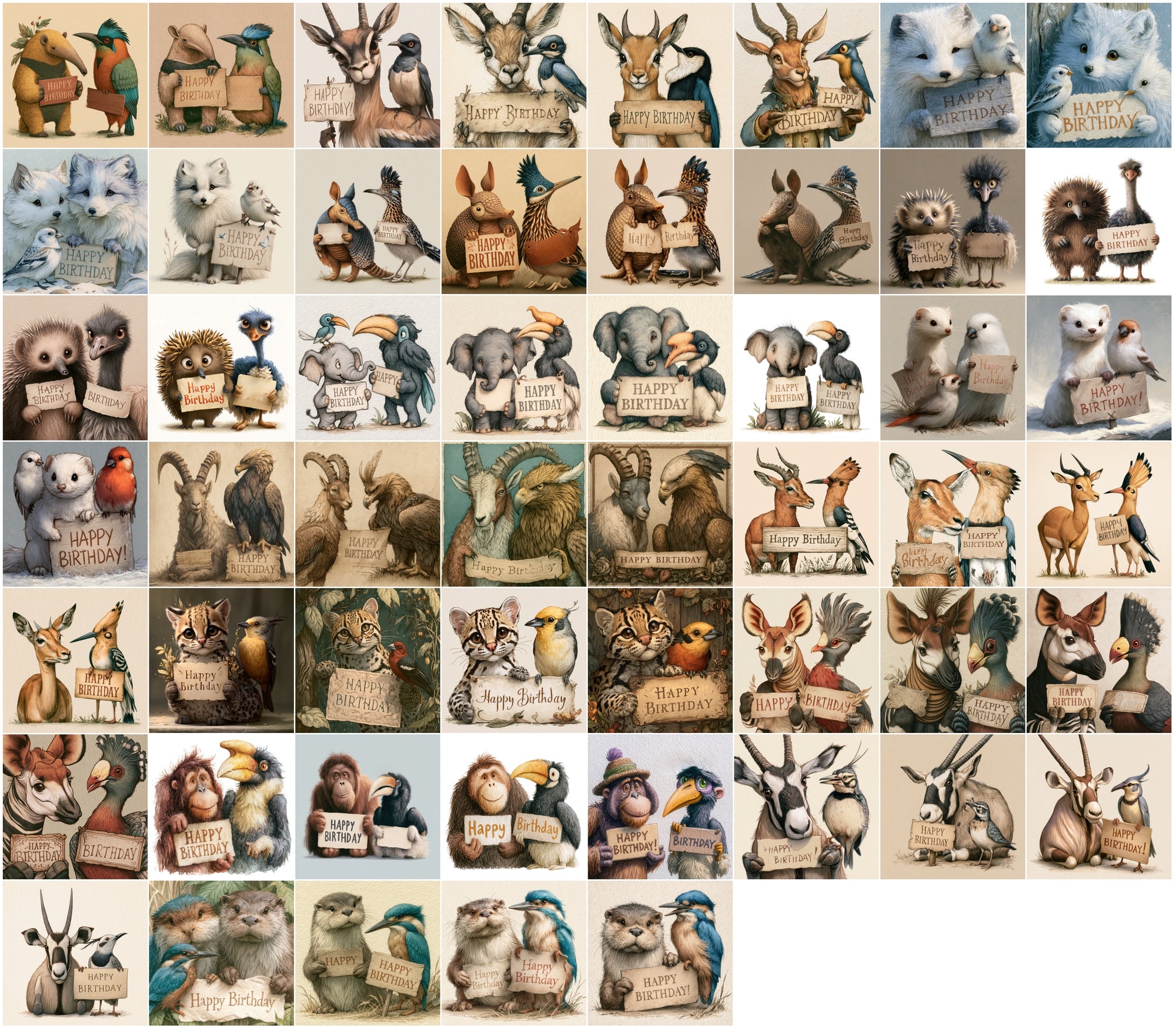 625 Birthday Animals Clipart Bundle | Fairy Tale Animal Birthday Card PNG JPG Set
