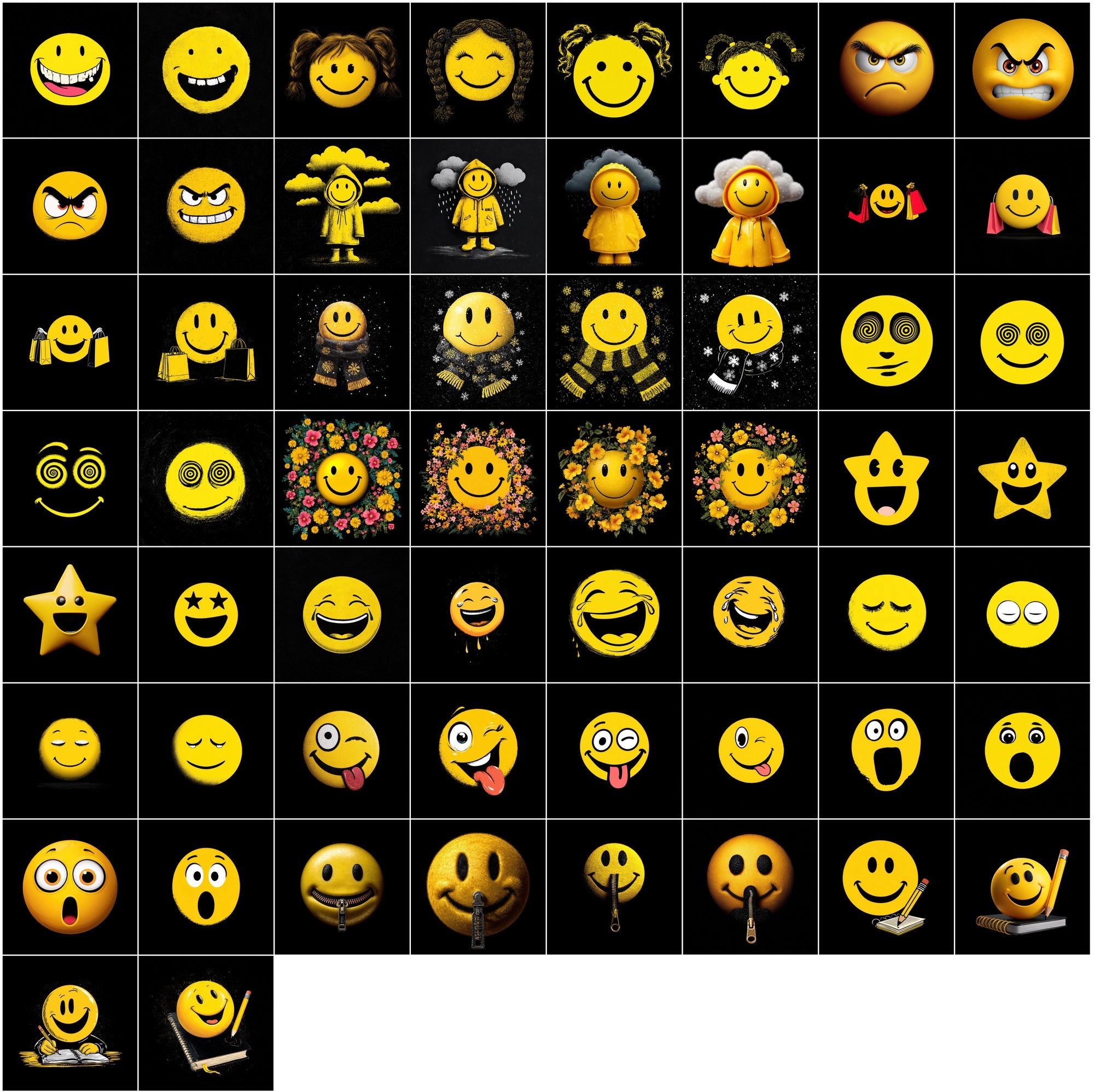 630 Yellow Emoticon Clipart Illustrations Bundle for Commercial Use