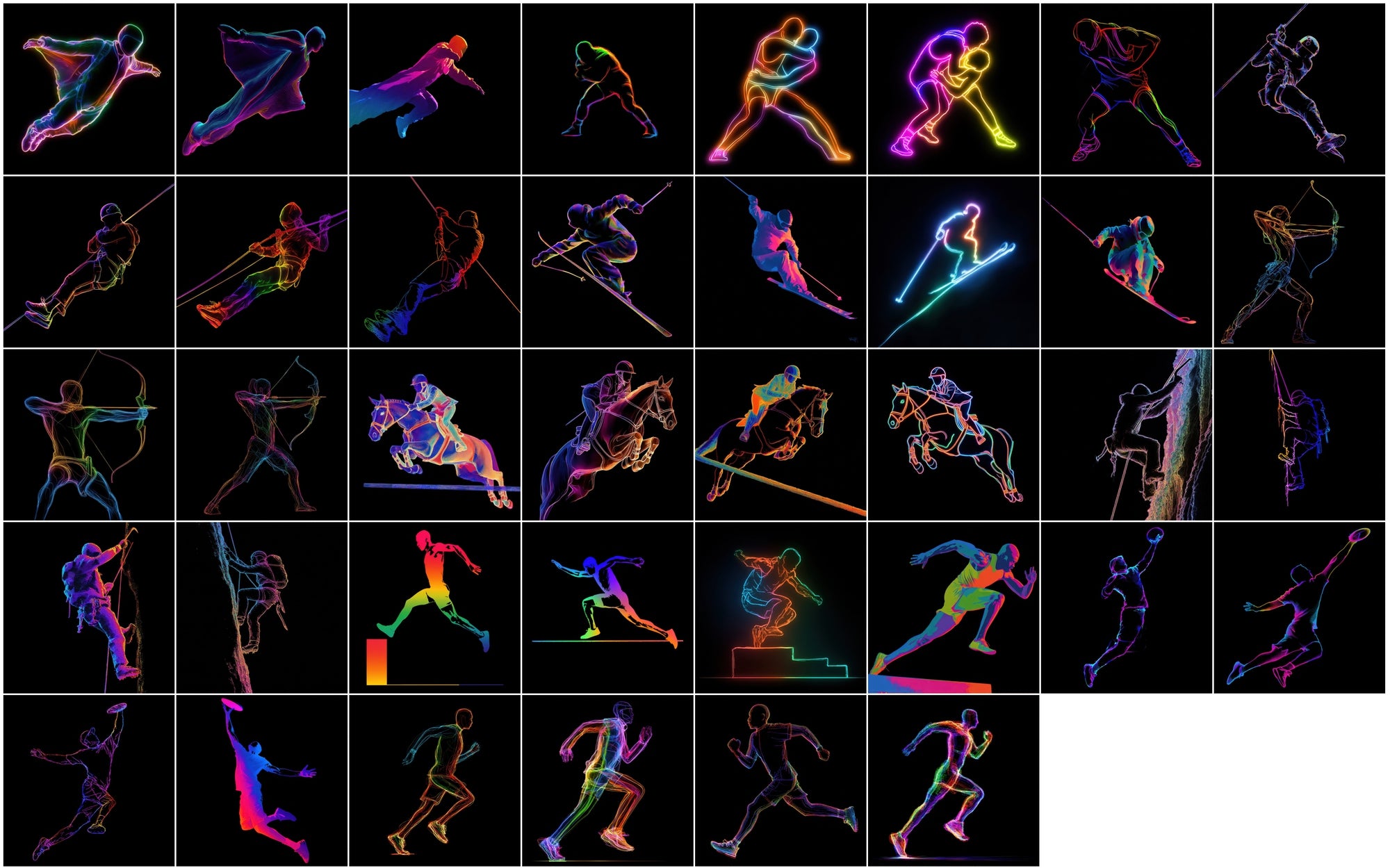 615 Neon Sports Silhouette Images Bundle – High-Resolution JPG Graphics with Commercial License
