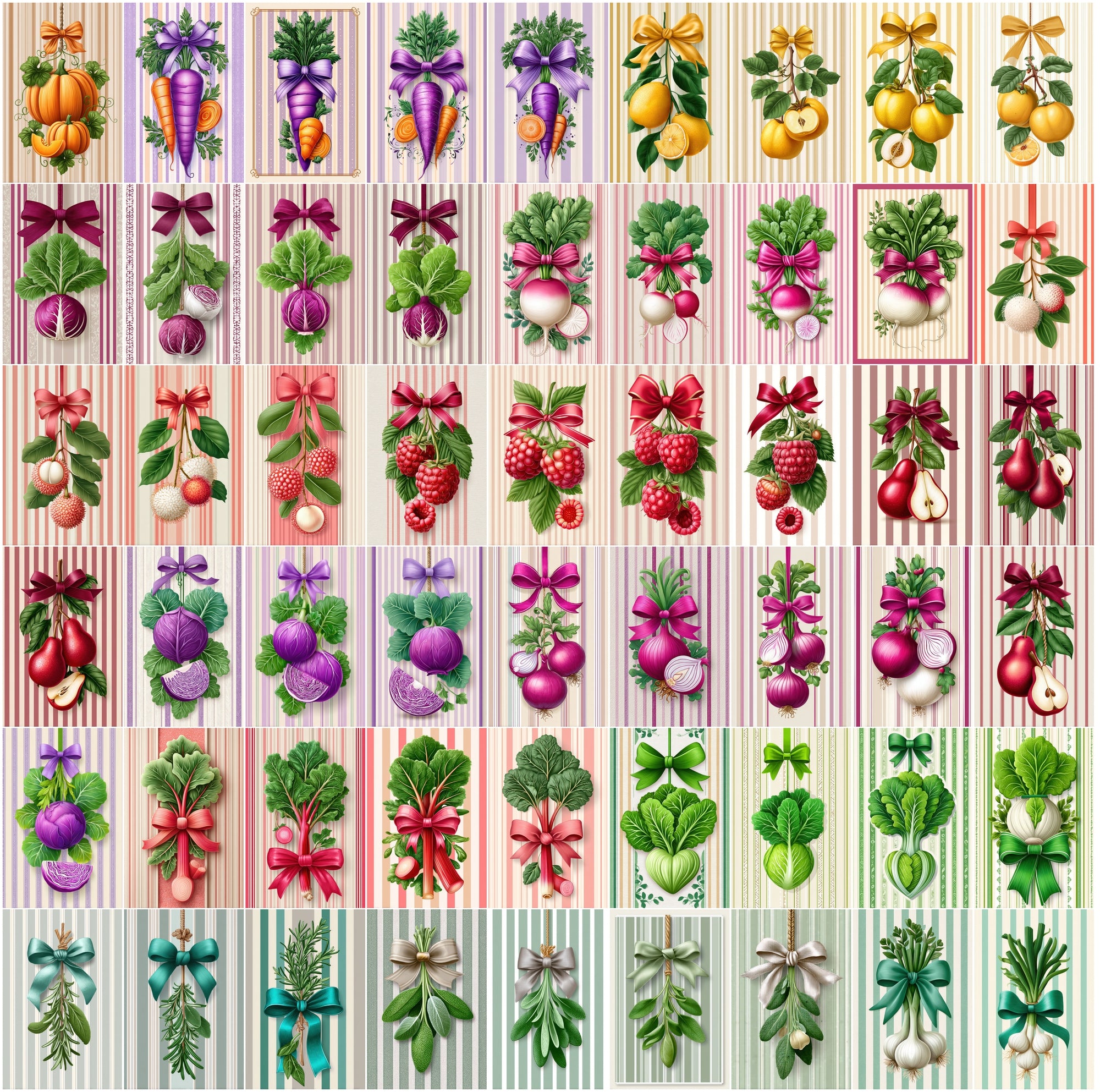 630 Fruit & Vegetable Farmhouse Illustrations, Hand Drawn Botanical JPG Clipart Bundle