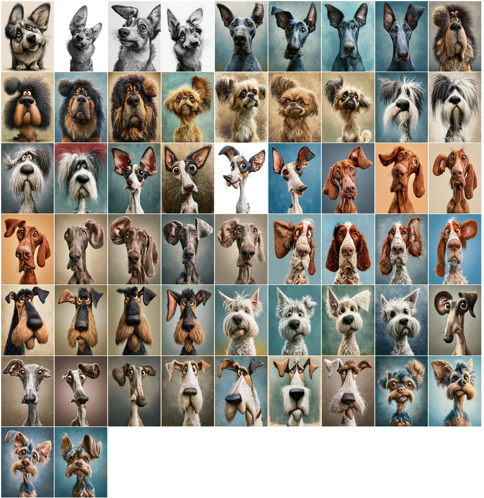 620 Caricature Dogs Clipart Bundle | Funny Dog Portrait JPG Images for Commercial Use