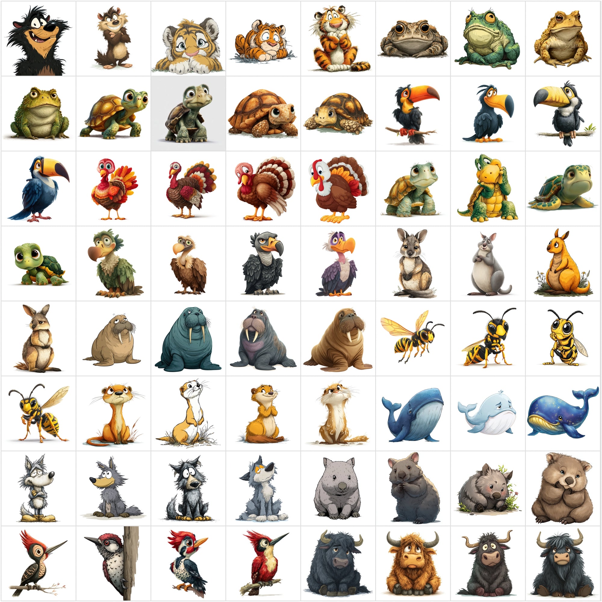 644 Shy Animal Cartoon Illustrations | White Background