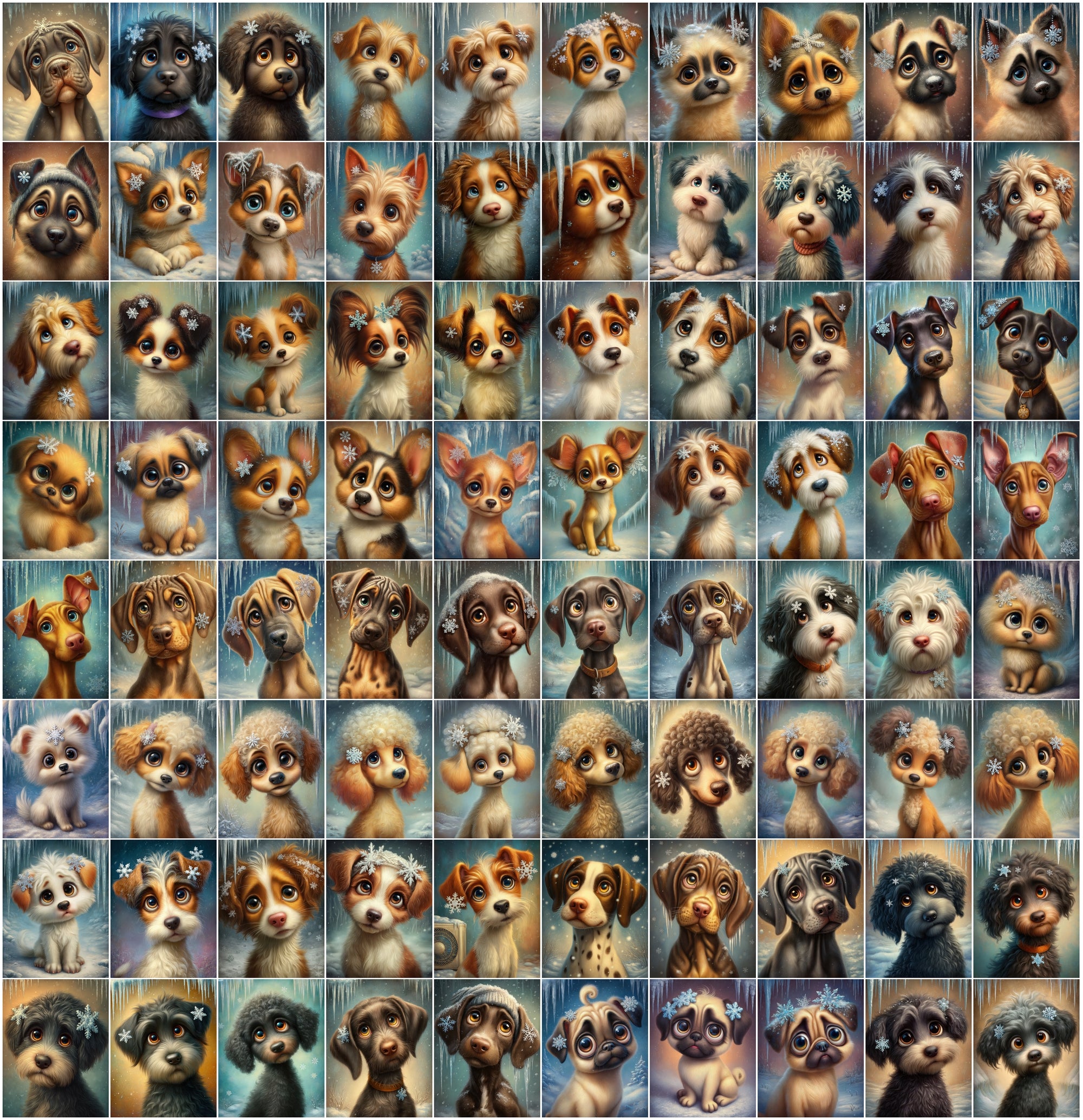 1080 Cute Dog Breed Illustrations – High-Resolution Winter Puppy Art with Commercial License