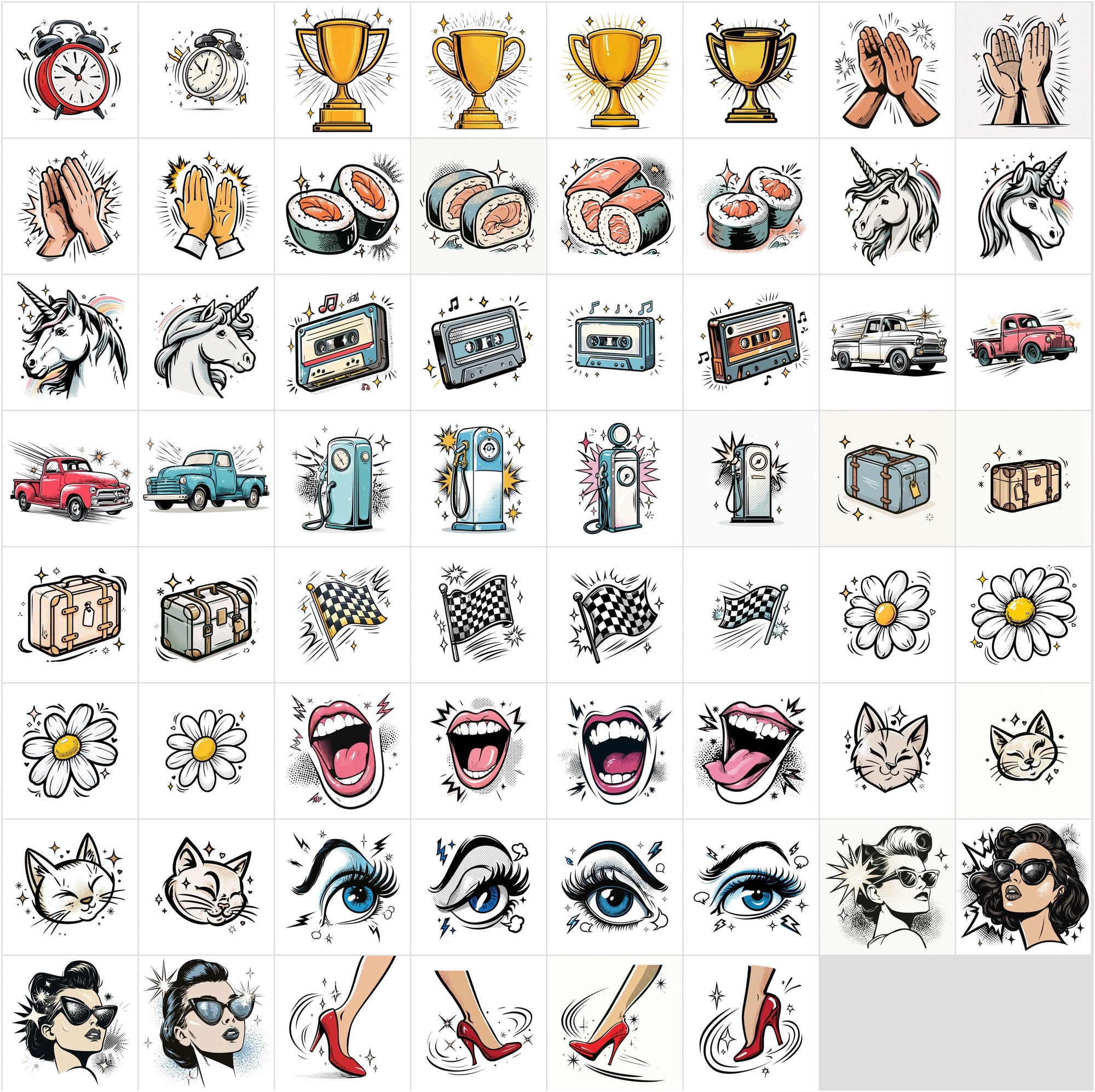 635 Retro Comic Clipart Bundle | Pop Art Comic Illustrations, 4000x4000 JPG, Commercial Use Digital Images