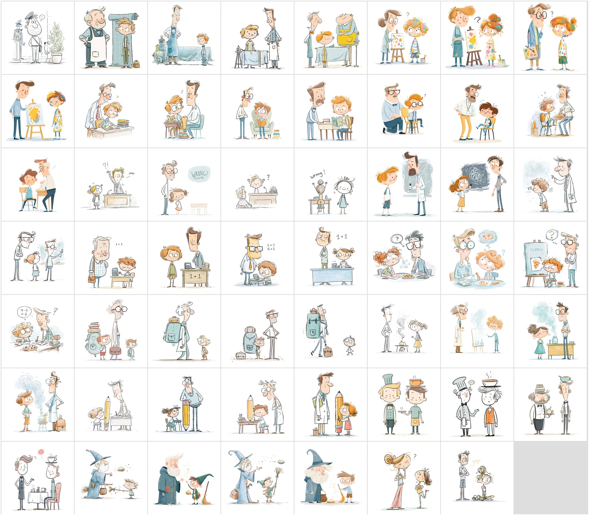 630 Funny Cartoon People Interaction Illustrations JPG Bundle
