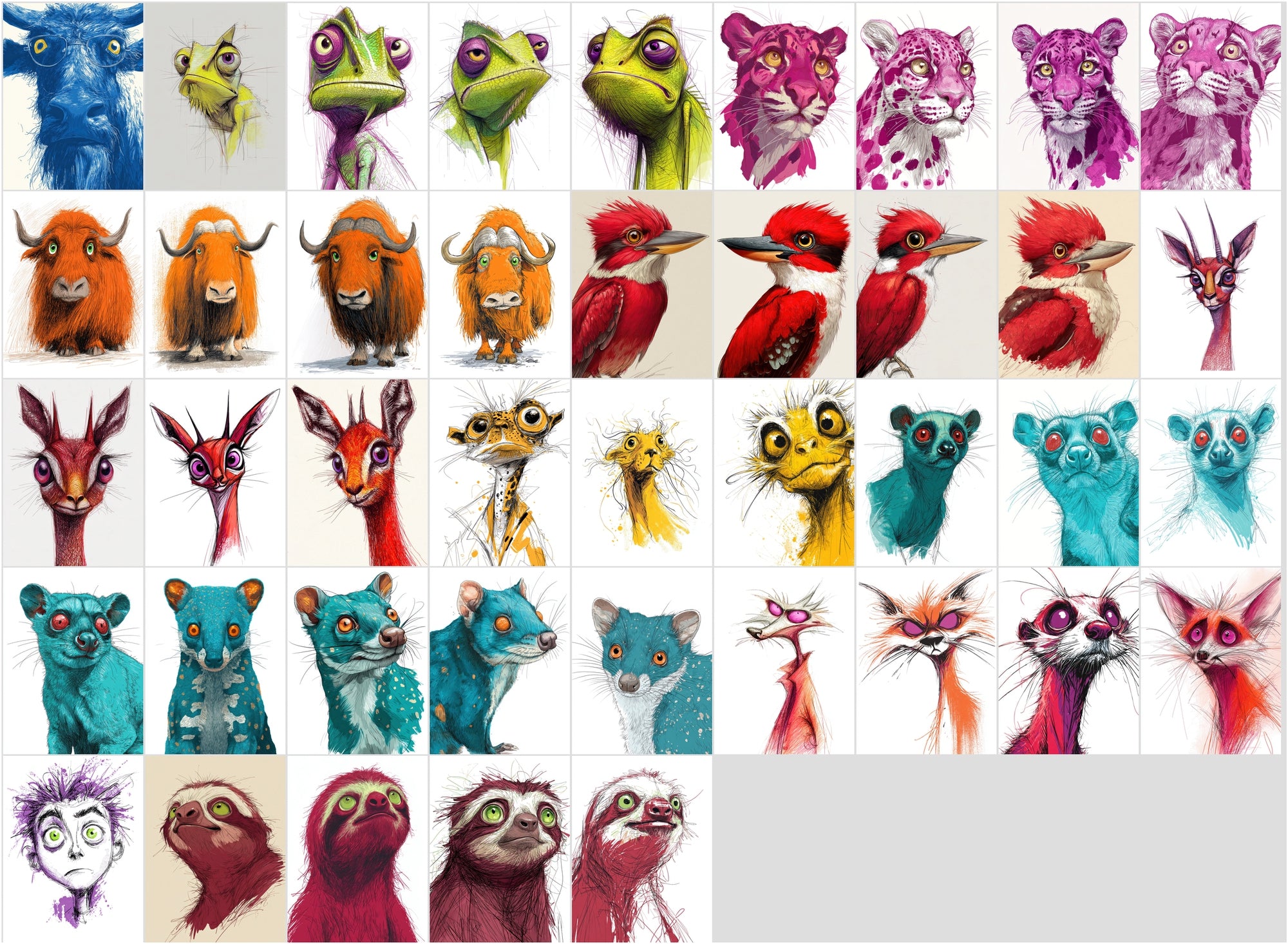 600 Quirky Animal Portrait Clipart Bundle | Expressive Cartoon Characters