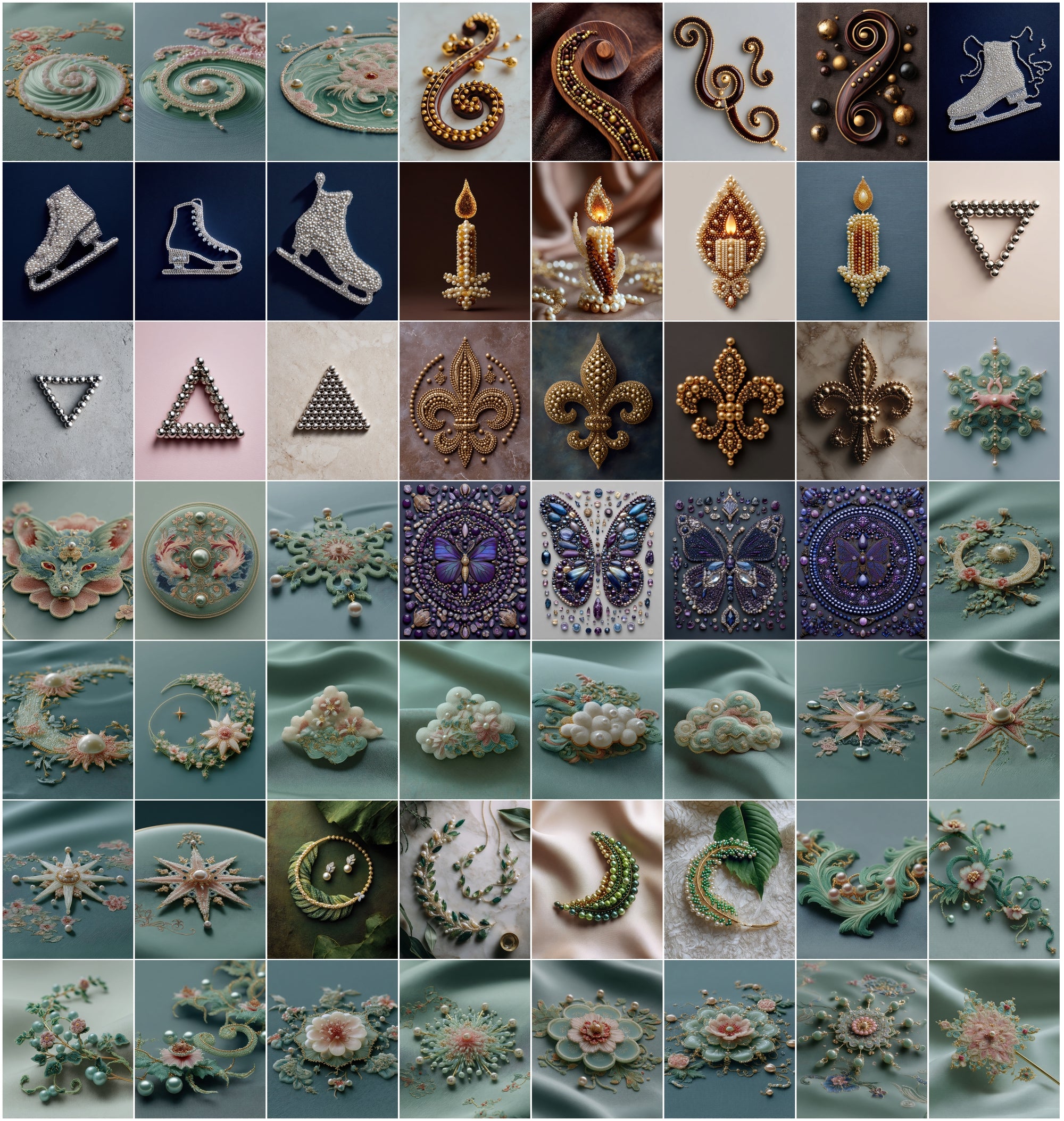 700 Pearl Art Images Bundle, Luxury Flatlay Mandala & Animal Silhouettes