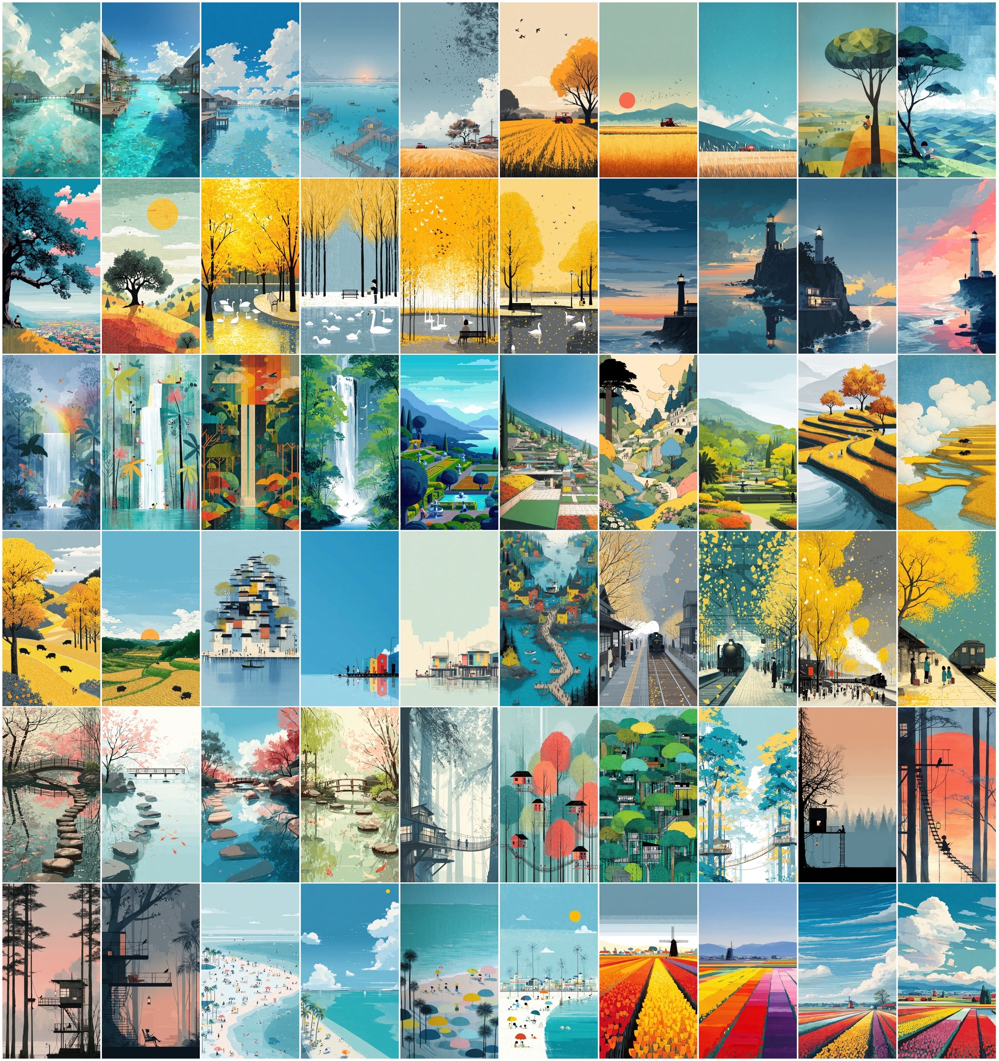 640 Flat Illustration Clipart Bundle – Nature Scenes, Children's Book Art, Commercial License,