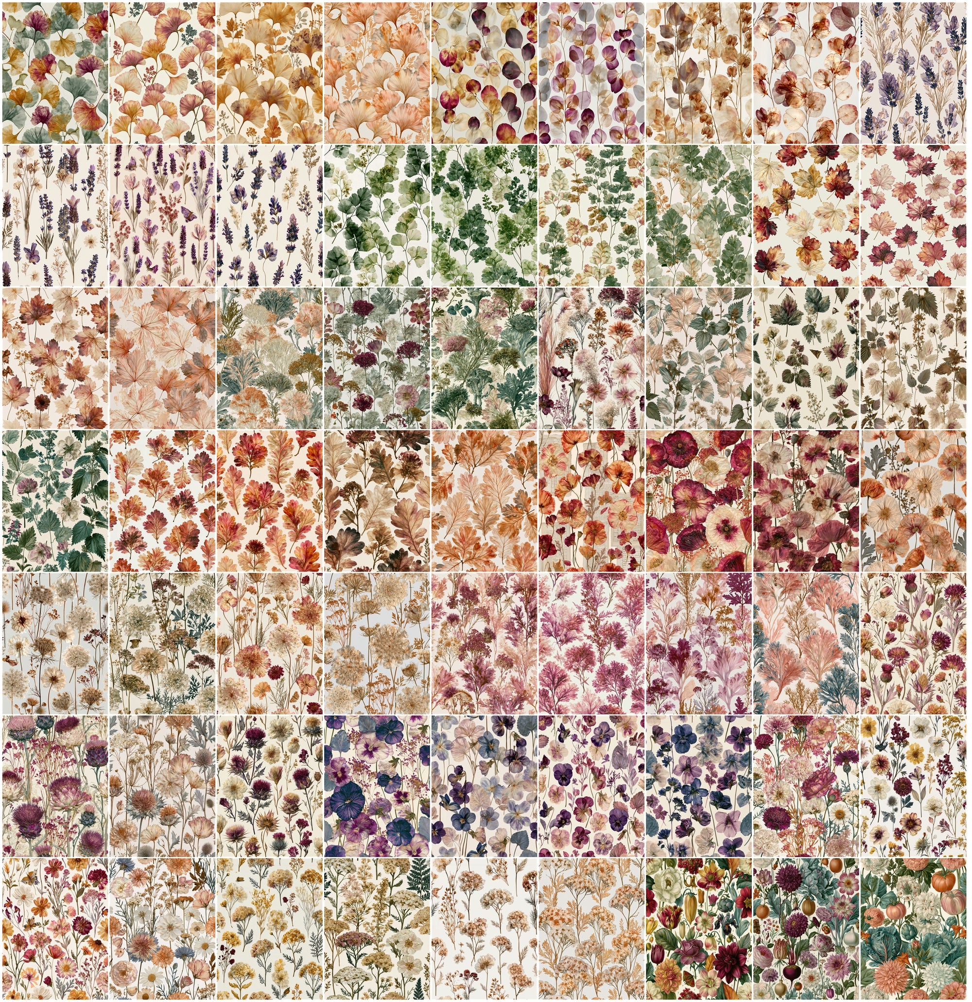 630 Vintage Floral Patterns Bundle | High-Res Botanical Digital Paper Pack