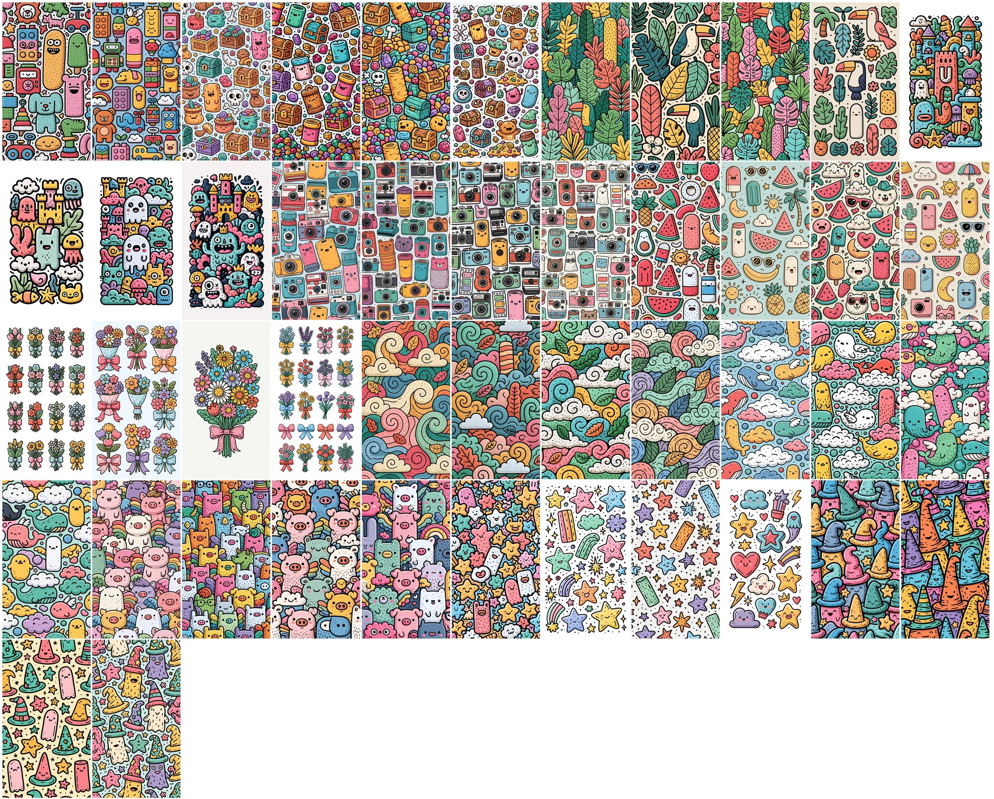 640 Doodle Art Clipart Bundle | Colorful Rainbow Dreamland Doodles, Kawaii Cloud & Candy Illustrations
