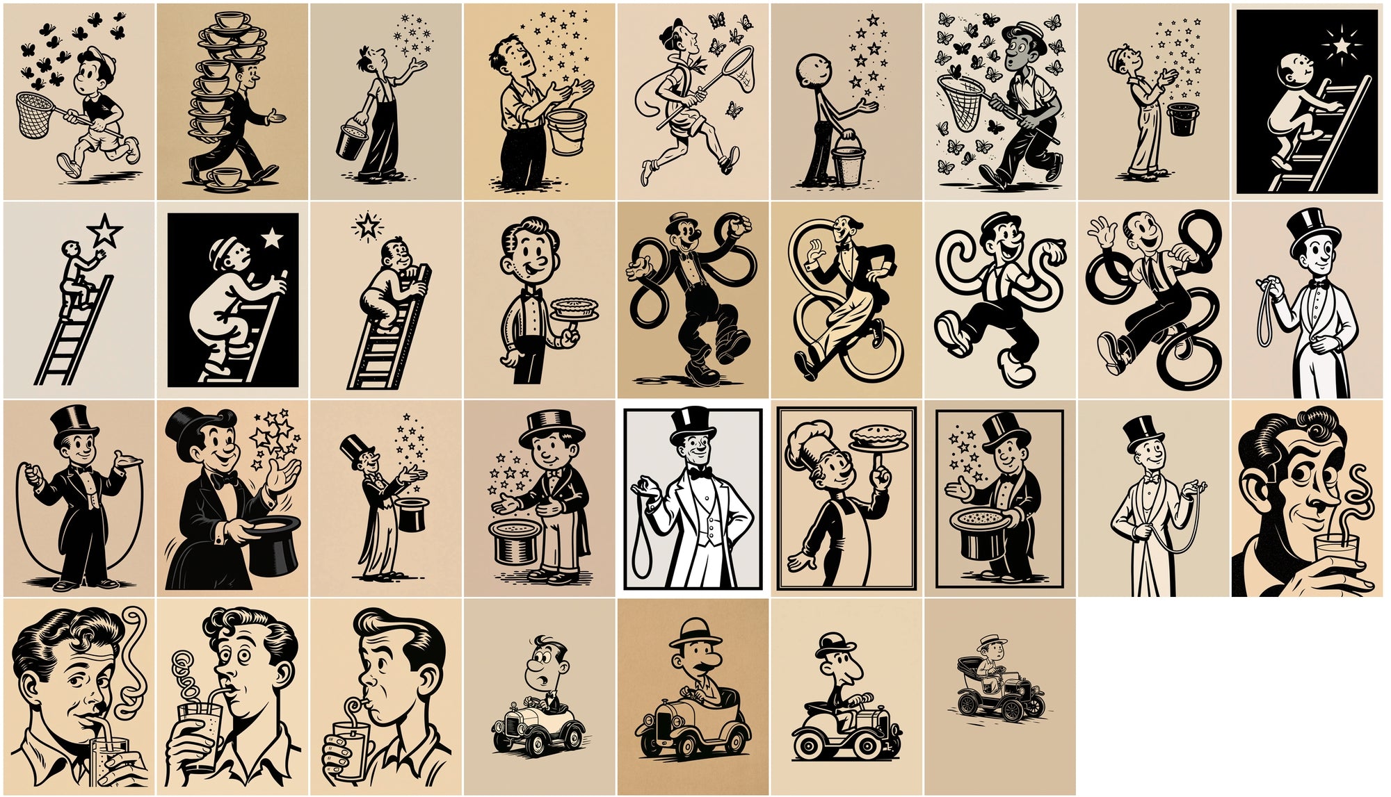 600 Retro Cartoon Illustrations Bundle, Vintage T-Shirt Graphics, JPG Clipart with Commercial License