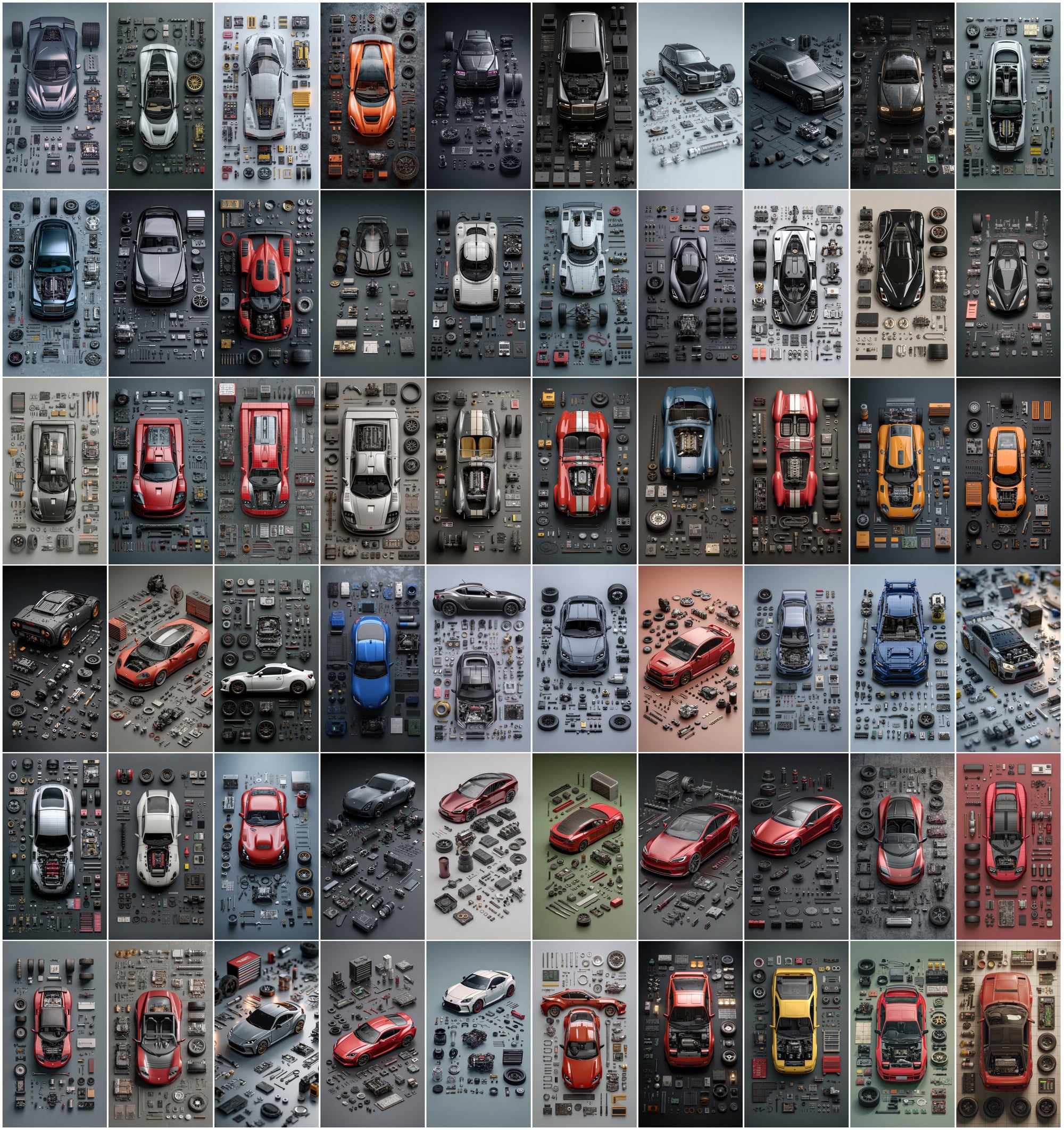 620 Disassembled Supercar Images | Automotive Parts Art