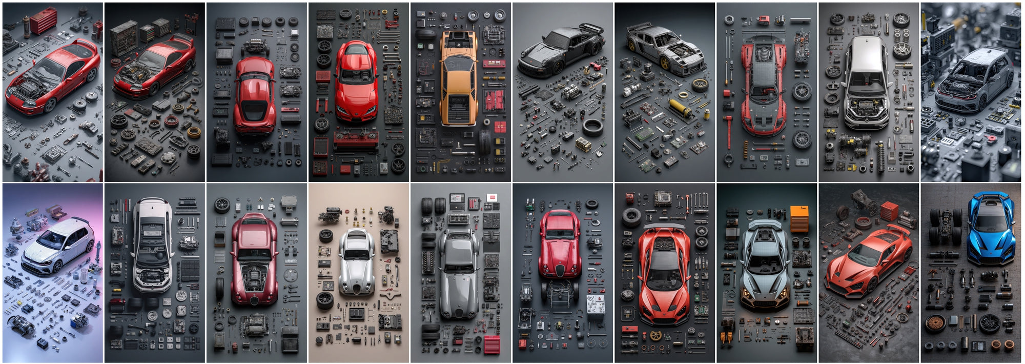 620 Disassembled Supercar Images | Automotive Parts Art