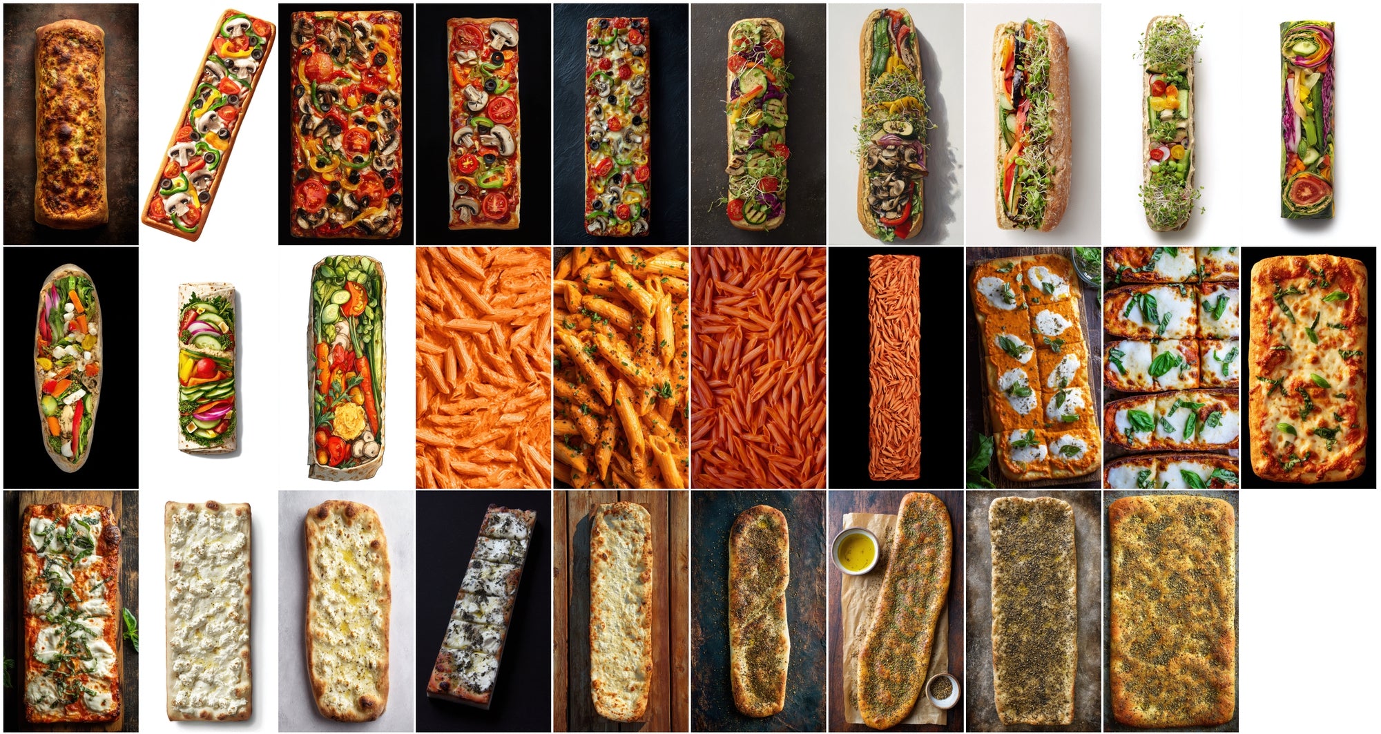 630 Realistic Food Images Bundle | Pizza, Pasta, Sandwiches & More | 9:16 Vertical Stock Photos