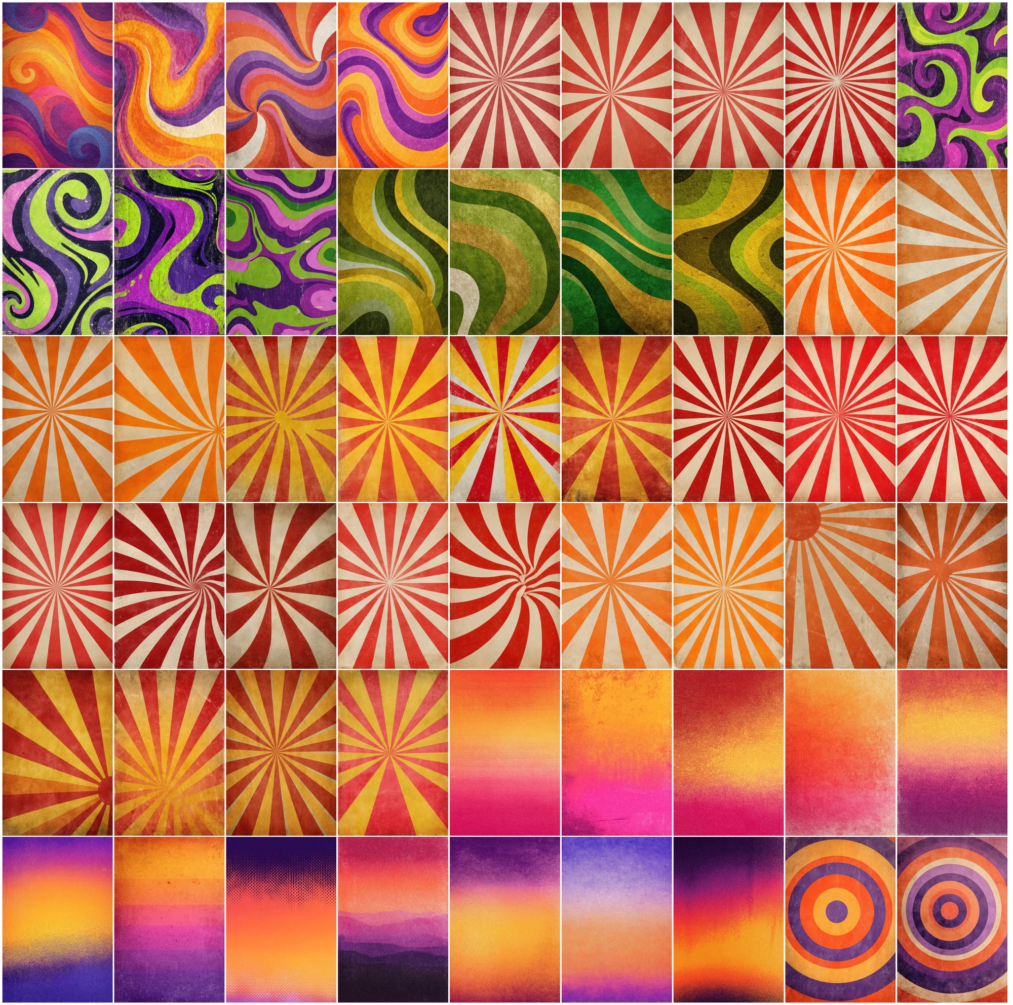 630 Retro Pop Art Backgrounds Bundle, Vintage Psychedelic & Comic Textures