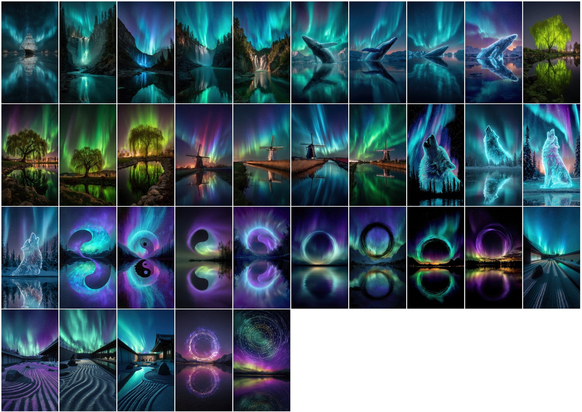 630 Aurora Borealis Celestial Images Bundle | Neon Northern Lights Galaxy Art