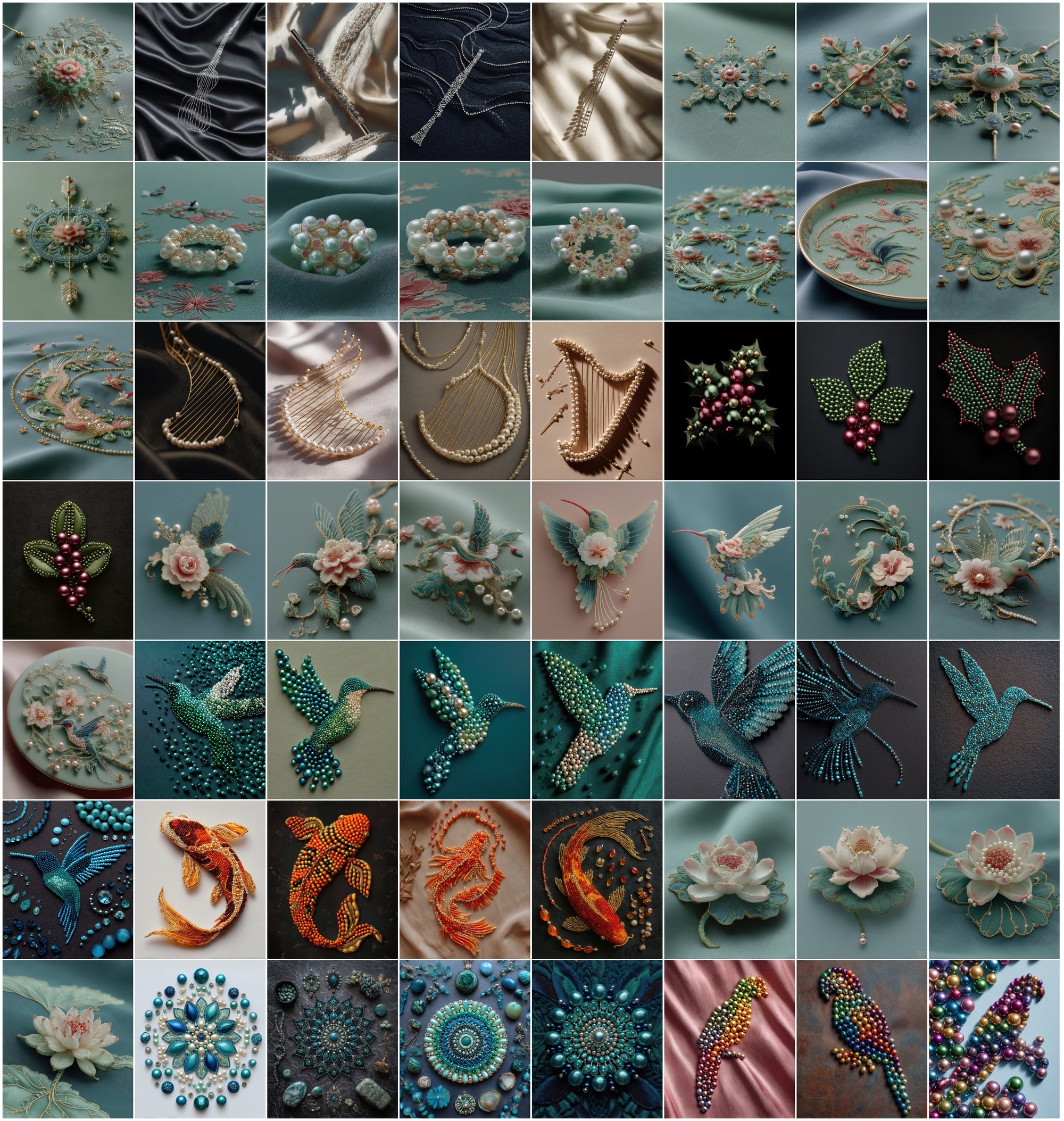 700 Pearl Art Images Bundle, Luxury Flatlay Mandala & Animal Silhouettes