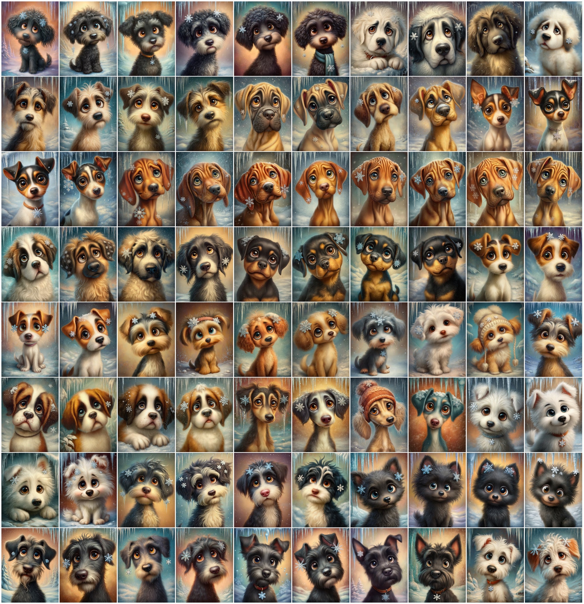 1080 Cute Dog Breed Illustrations – High-Resolution Winter Puppy Art with Commercial License