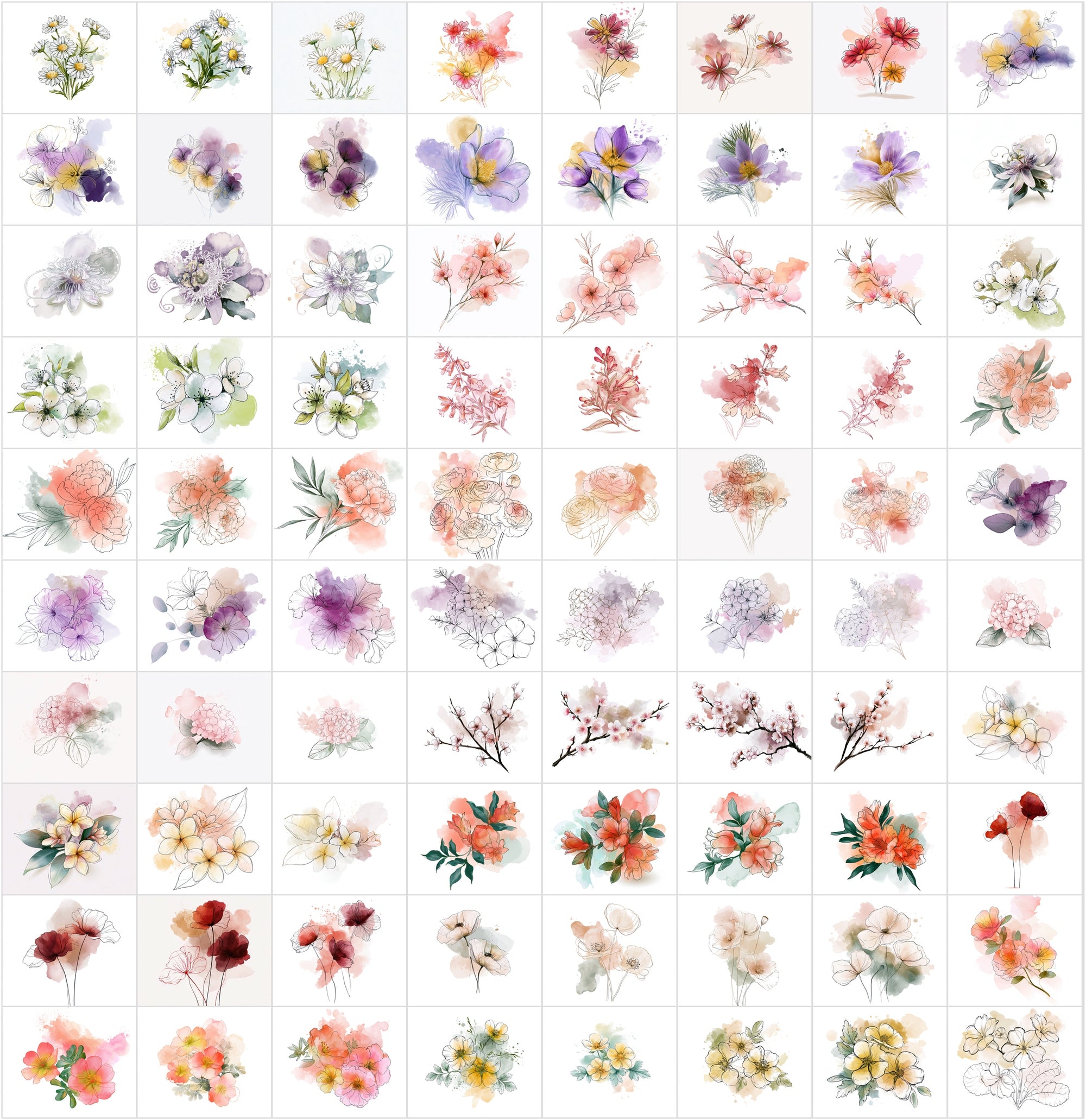 Watercolor Flower Clipart Bundle, 1140 Botanical JPG Images with Commercial License