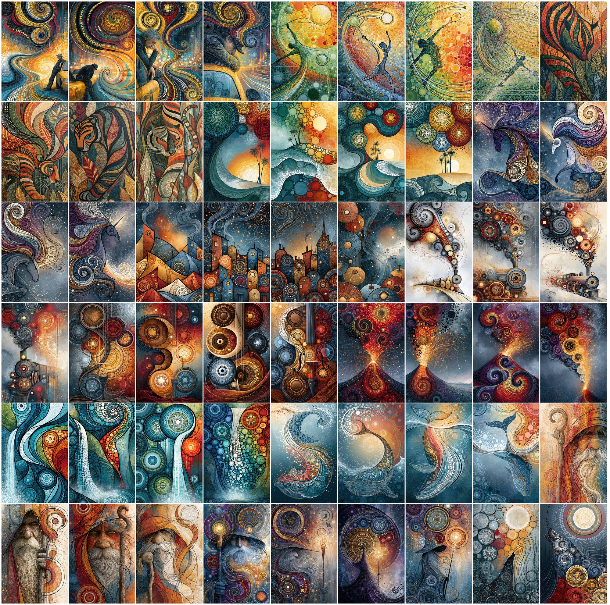 600 Dot Art Abstract Clipart Bundle, Colorful JPG Wall Art Images, Animals People Landscapes Commercial License