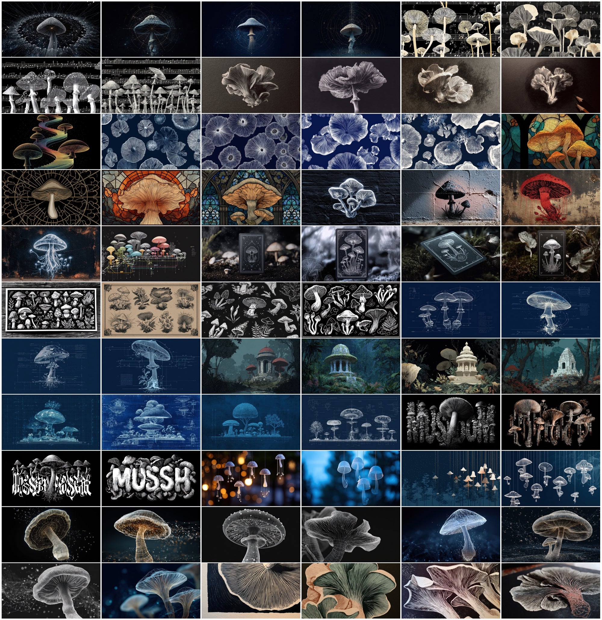 950 Psychedelic Mushroom Images Bundle – Bioluminescent Neon Art Pack