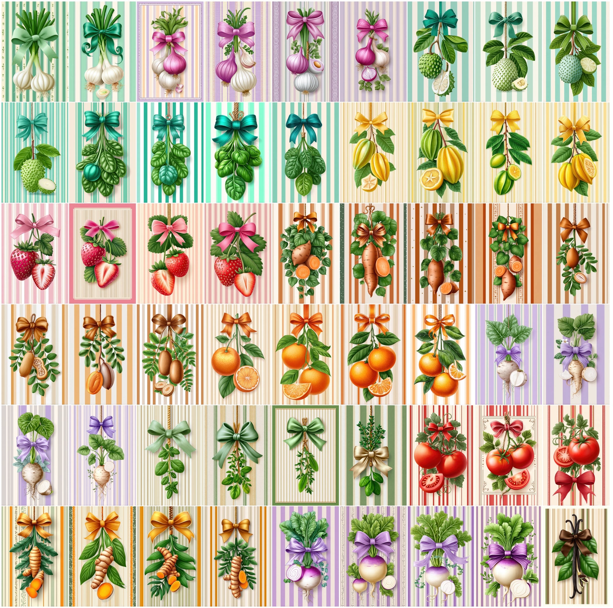 630 Fruit & Vegetable Farmhouse Illustrations, Hand Drawn Botanical JPG Clipart Bundle