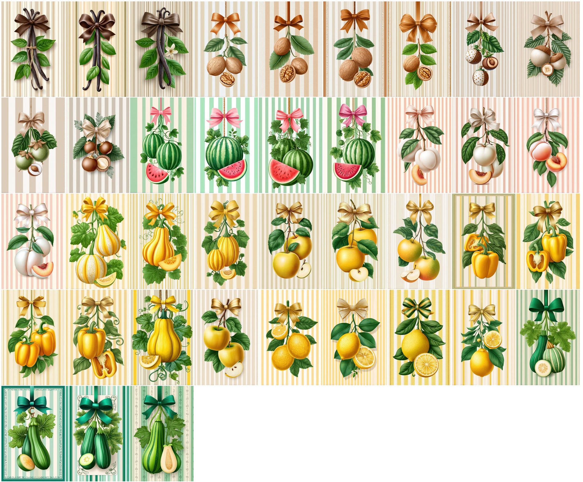 630 Fruit & Vegetable Farmhouse Illustrations, Hand Drawn Botanical JPG Clipart Bundle