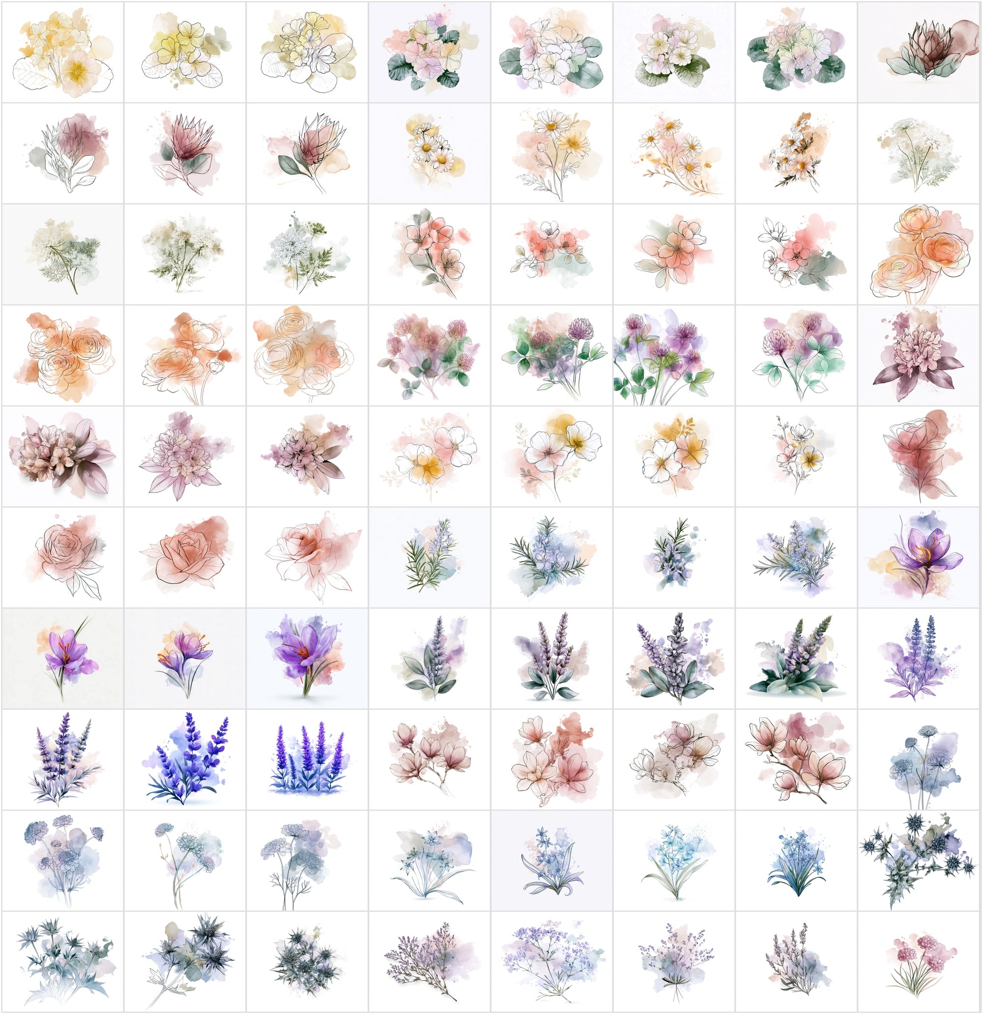 Watercolor Flower Clipart Bundle, 1140 Botanical JPG Images with Commercial License