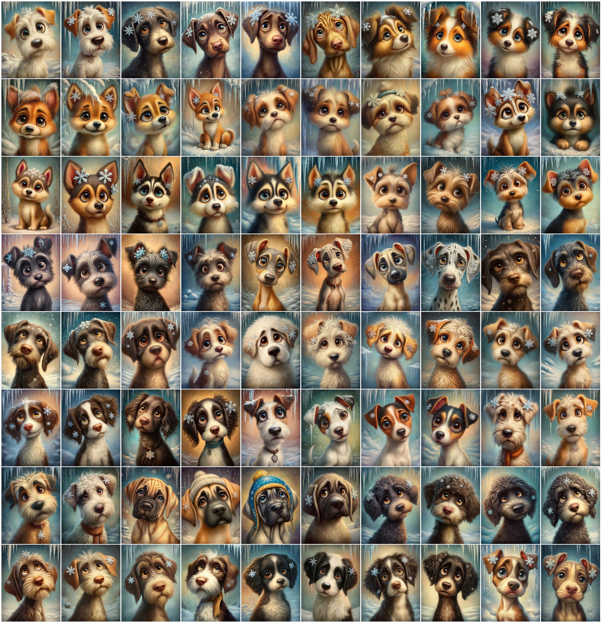 1080 Cute Dog Breed Illustrations – High-Resolution Winter Puppy Art with Commercial License