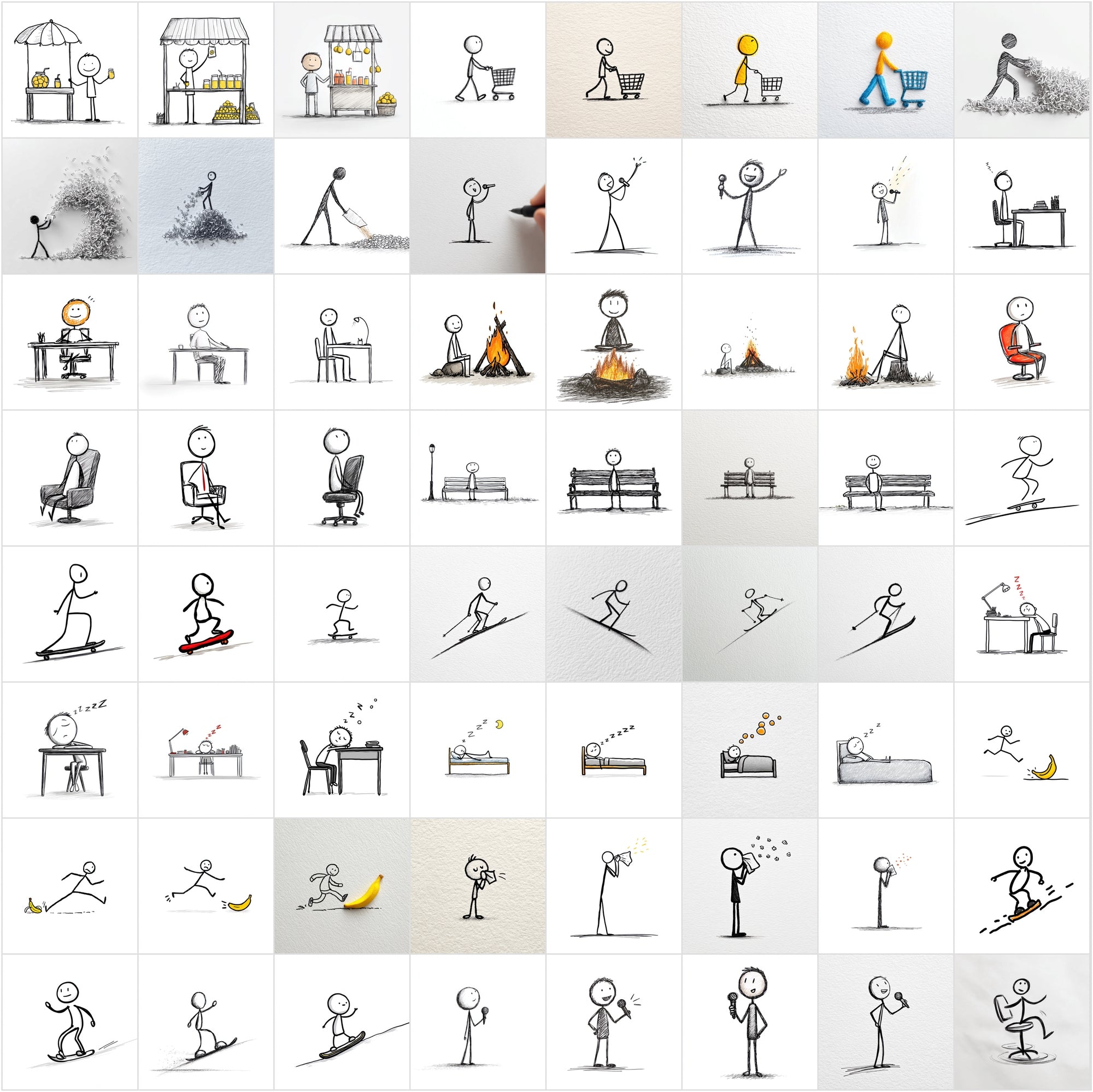 950 Stick Figure Clipart Bundle, Funny Stick Man Images, Everyday Actions, Sports, Office, School JPG Commercial Use