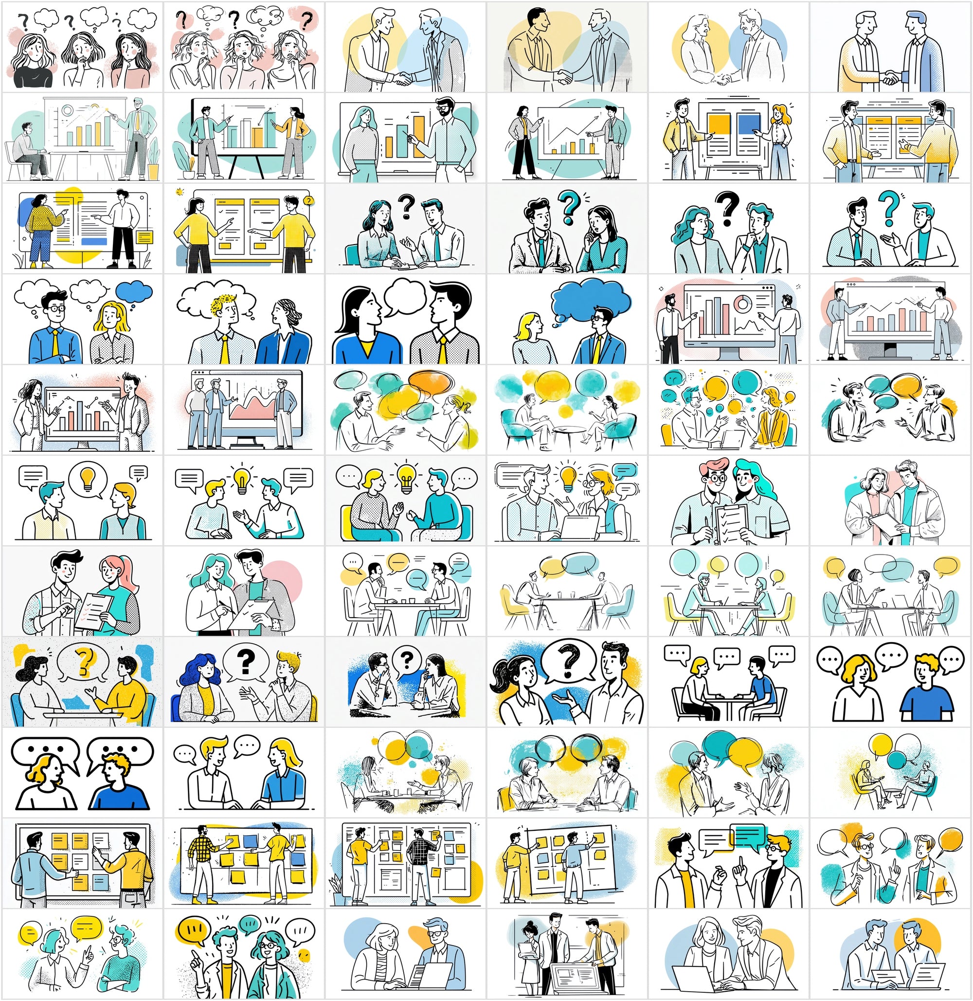 900 Business Line Art Illustrations – Chat, Office & Workflow Graphics Bundle