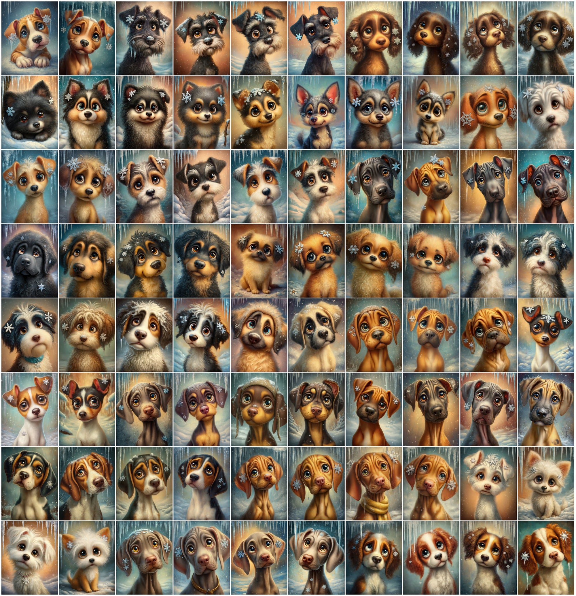 1080 Cute Dog Breed Illustrations – High-Resolution Winter Puppy Art with Commercial License