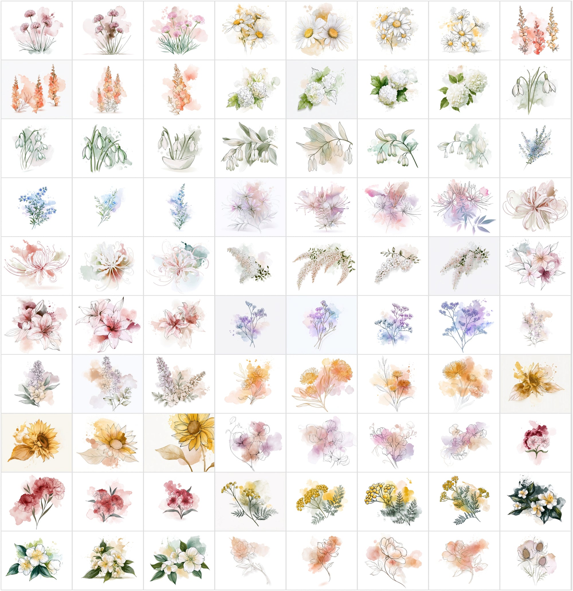 Watercolor Flower Clipart Bundle, 1140 Botanical JPG Images with Commercial License