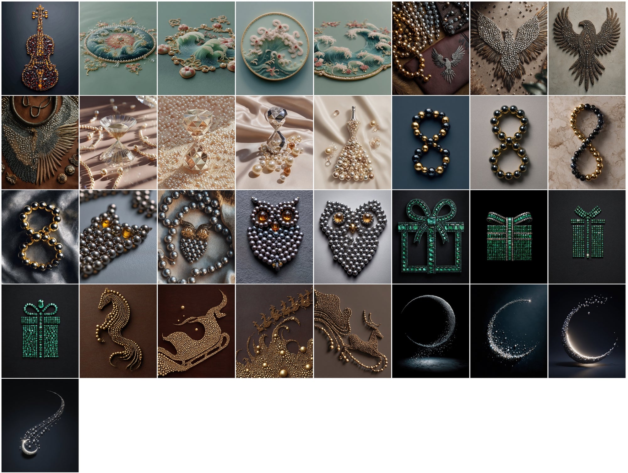 700 Pearl Art Images Bundle, Luxury Flatlay Mandala & Animal Silhouettes