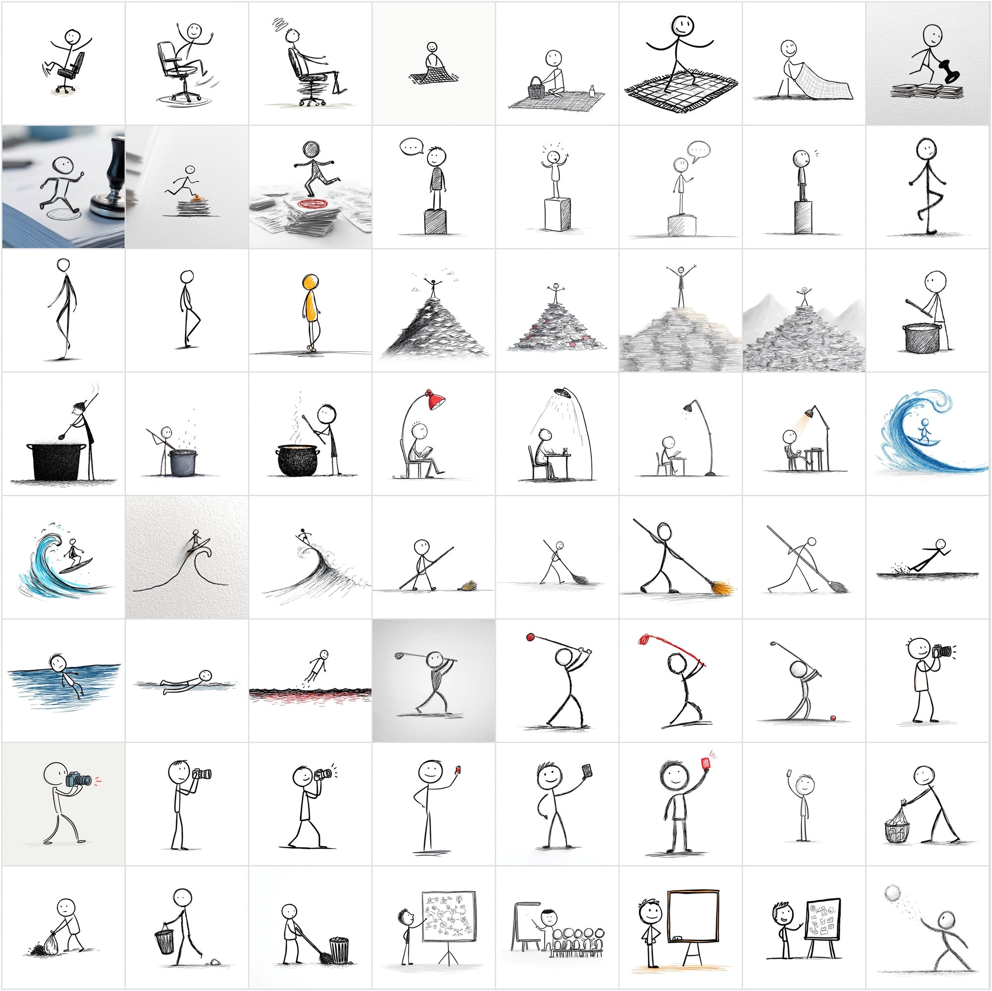 950 Stick Figure Clipart Bundle, Funny Stick Man Images, Everyday Actions, Sports, Office, School JPG Commercial Use