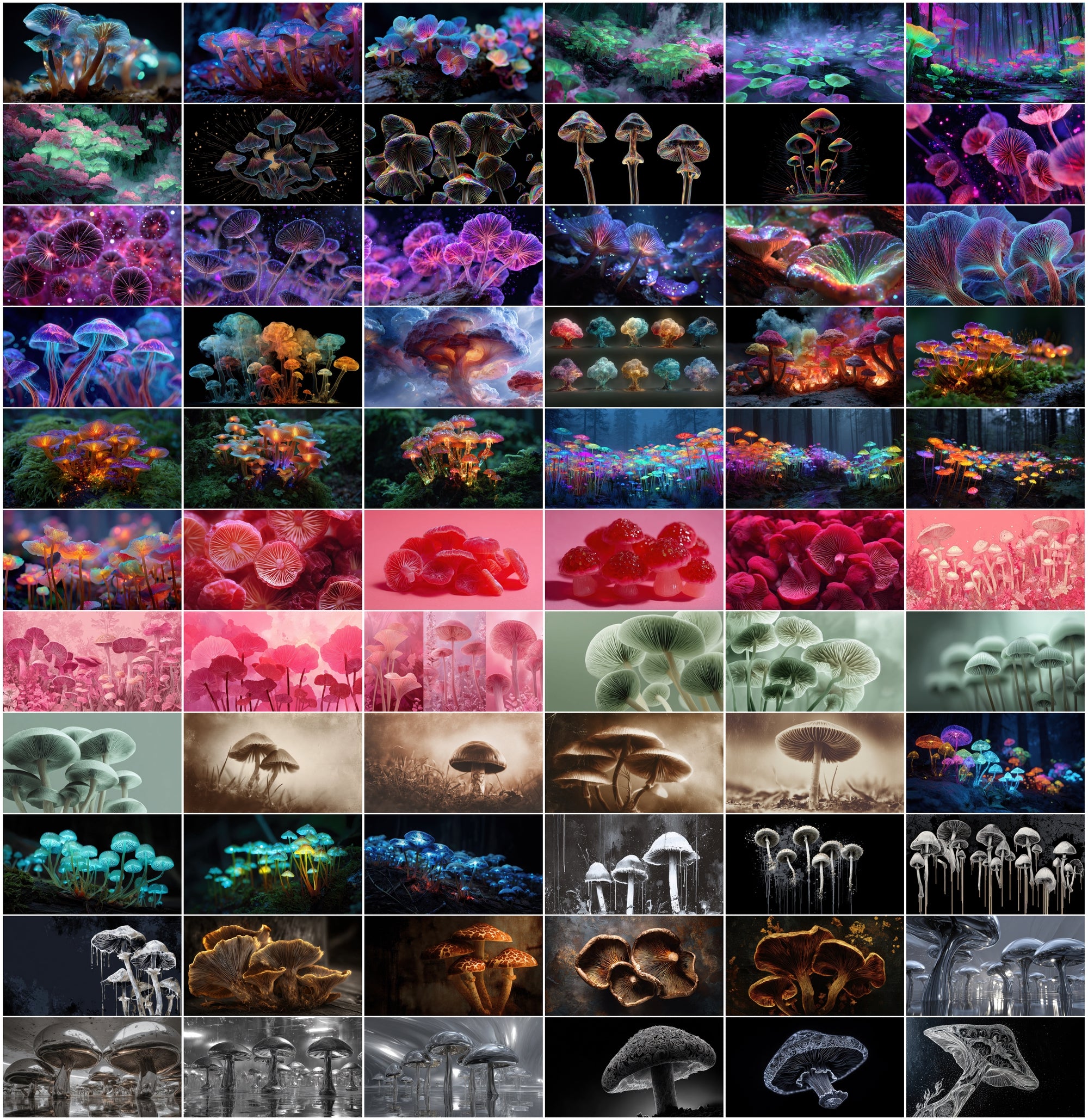 950 Psychedelic Mushroom Images Bundle – Bioluminescent Neon Art Pack