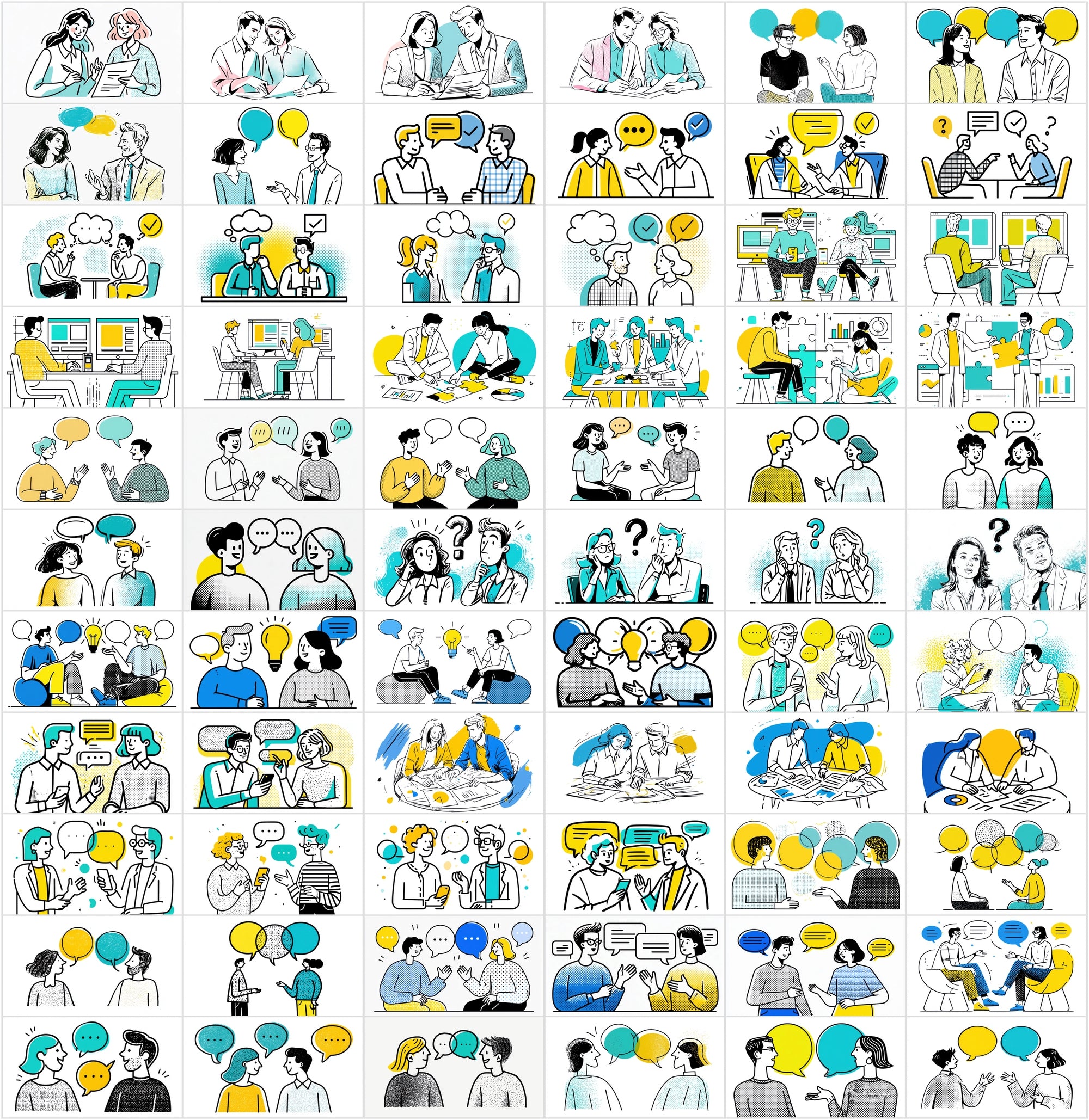 900 Business Line Art Illustrations – Chat, Office & Workflow Graphics Bundle