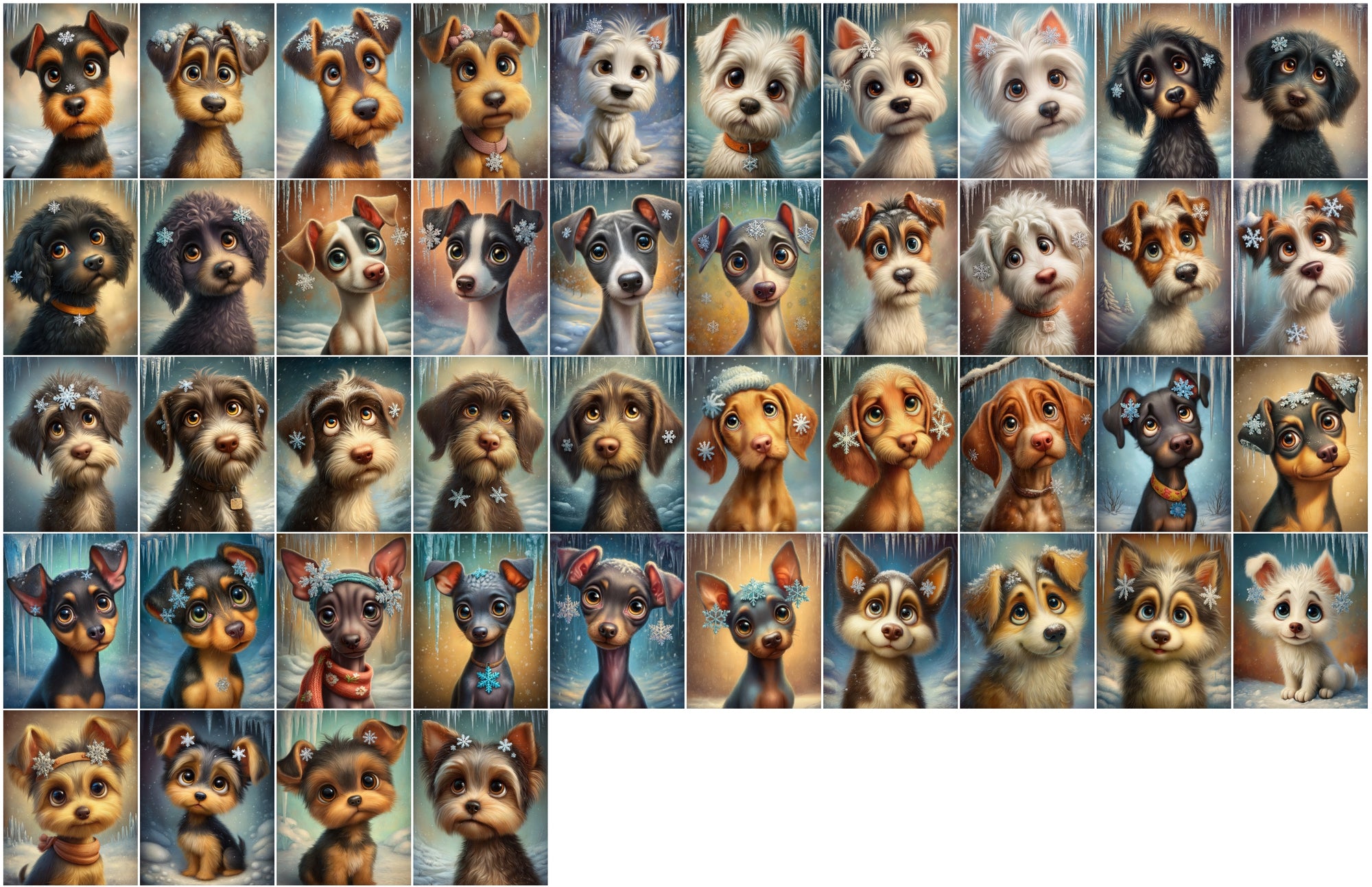 1080 Cute Dog Breed Illustrations – High-Resolution Winter Puppy Art with Commercial License