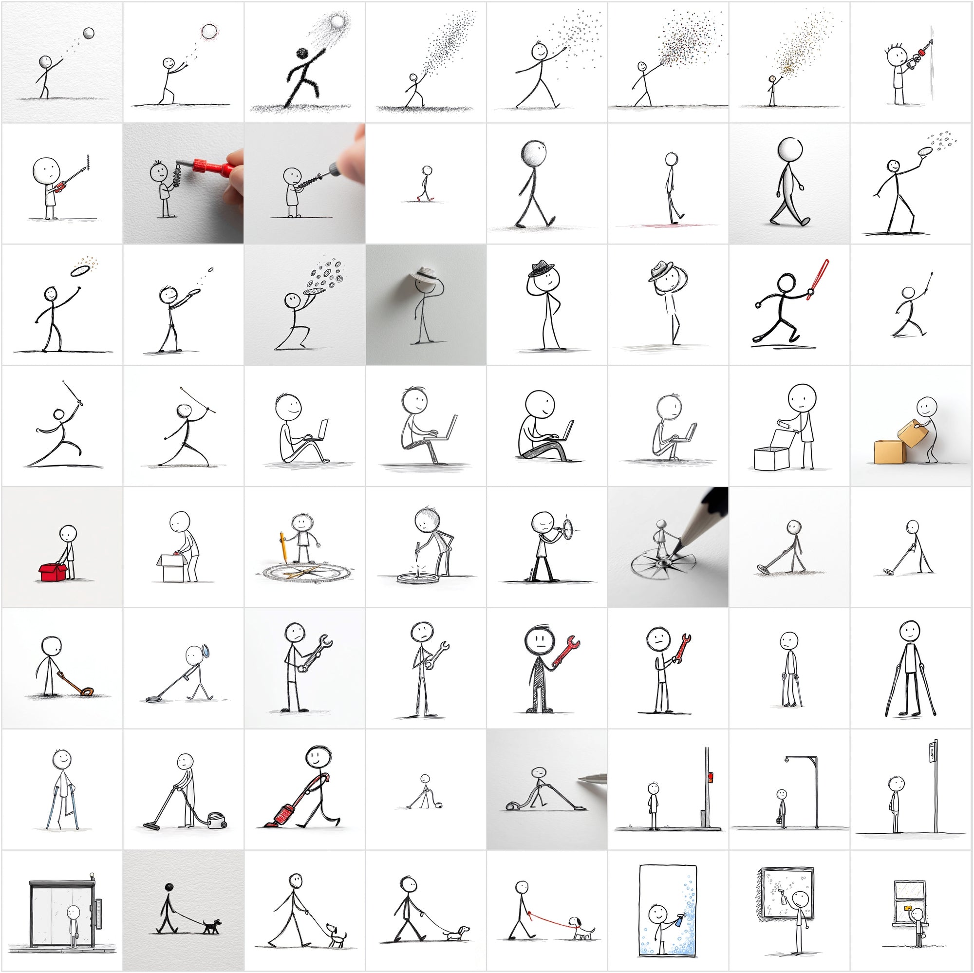 950 Stick Figure Clipart Bundle, Funny Stick Man Images, Everyday Actions, Sports, Office, School JPG Commercial Use