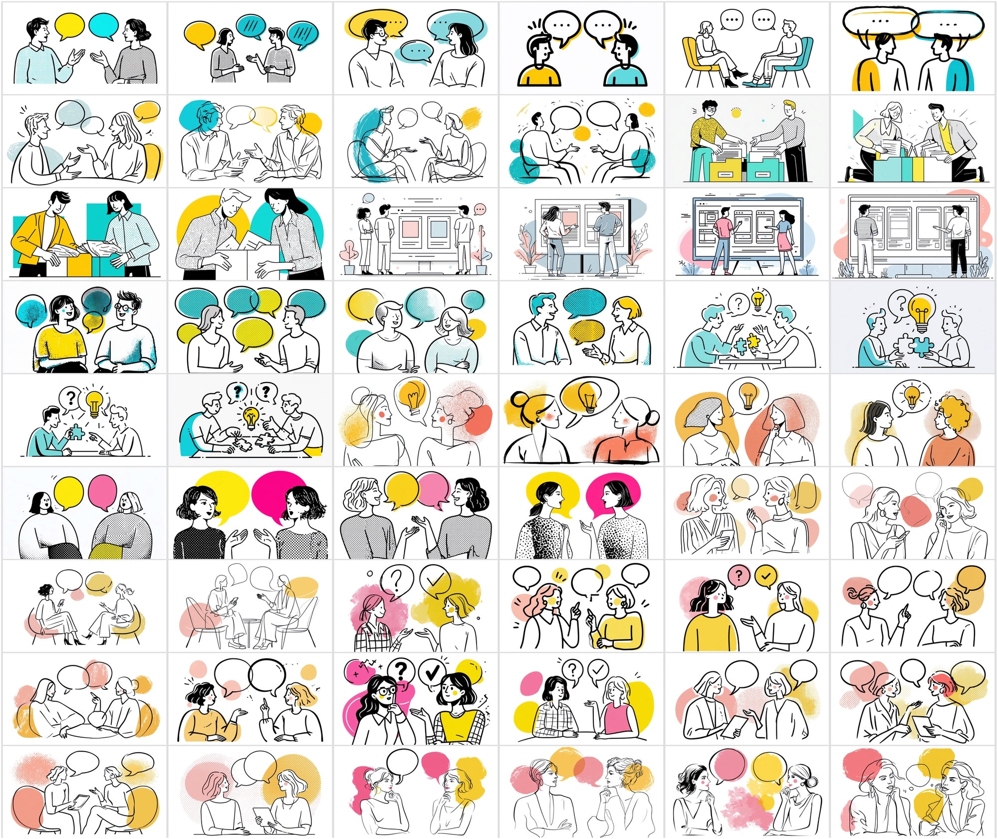 900 Business Line Art Illustrations – Chat, Office & Workflow Graphics Bundle