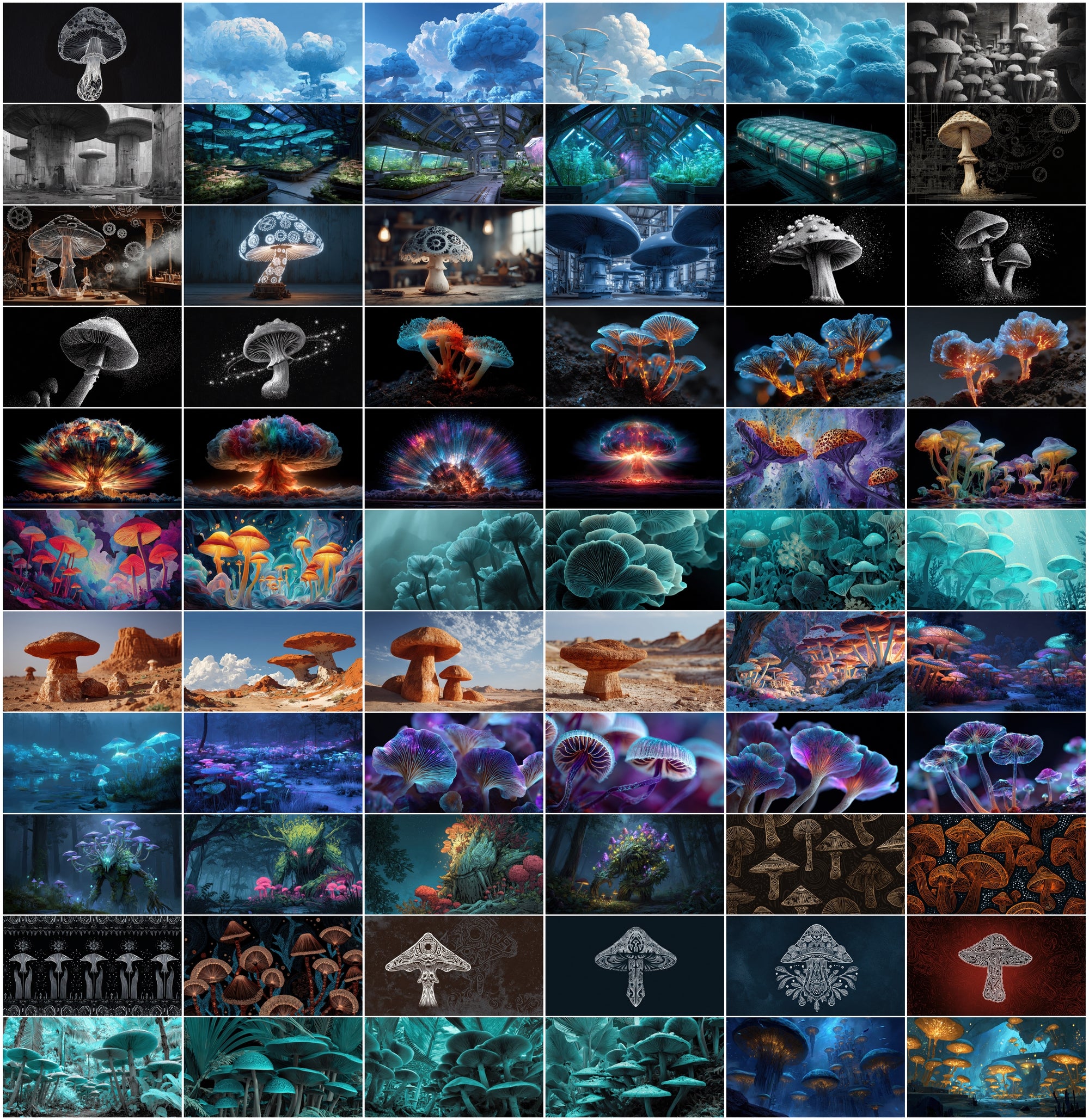 950 Psychedelic Mushroom Images Bundle – Bioluminescent Neon Art Pack
